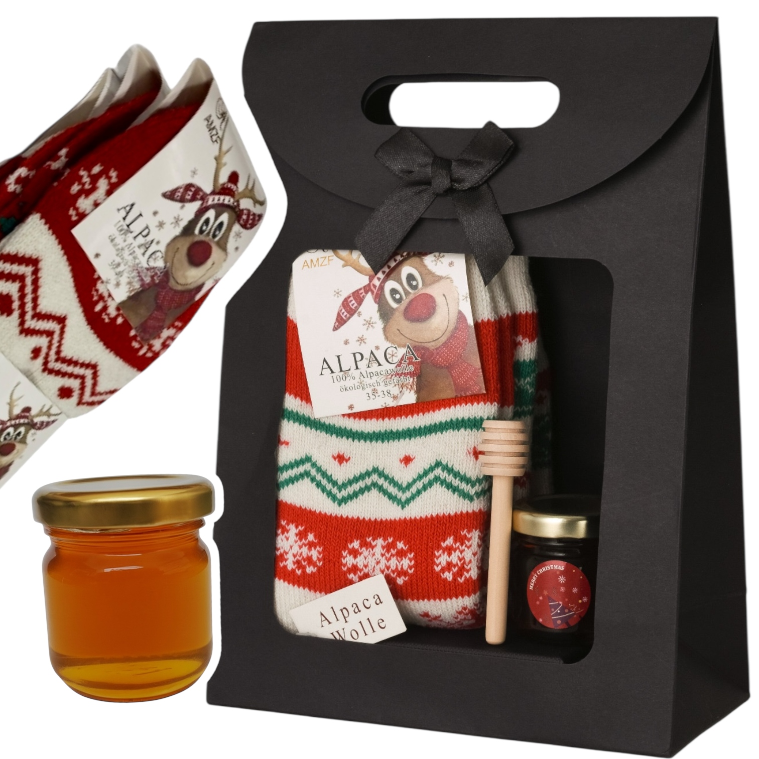 Levně Dárková sada Vánoční Med ponožky Vlněné teplé silné hvězdičky