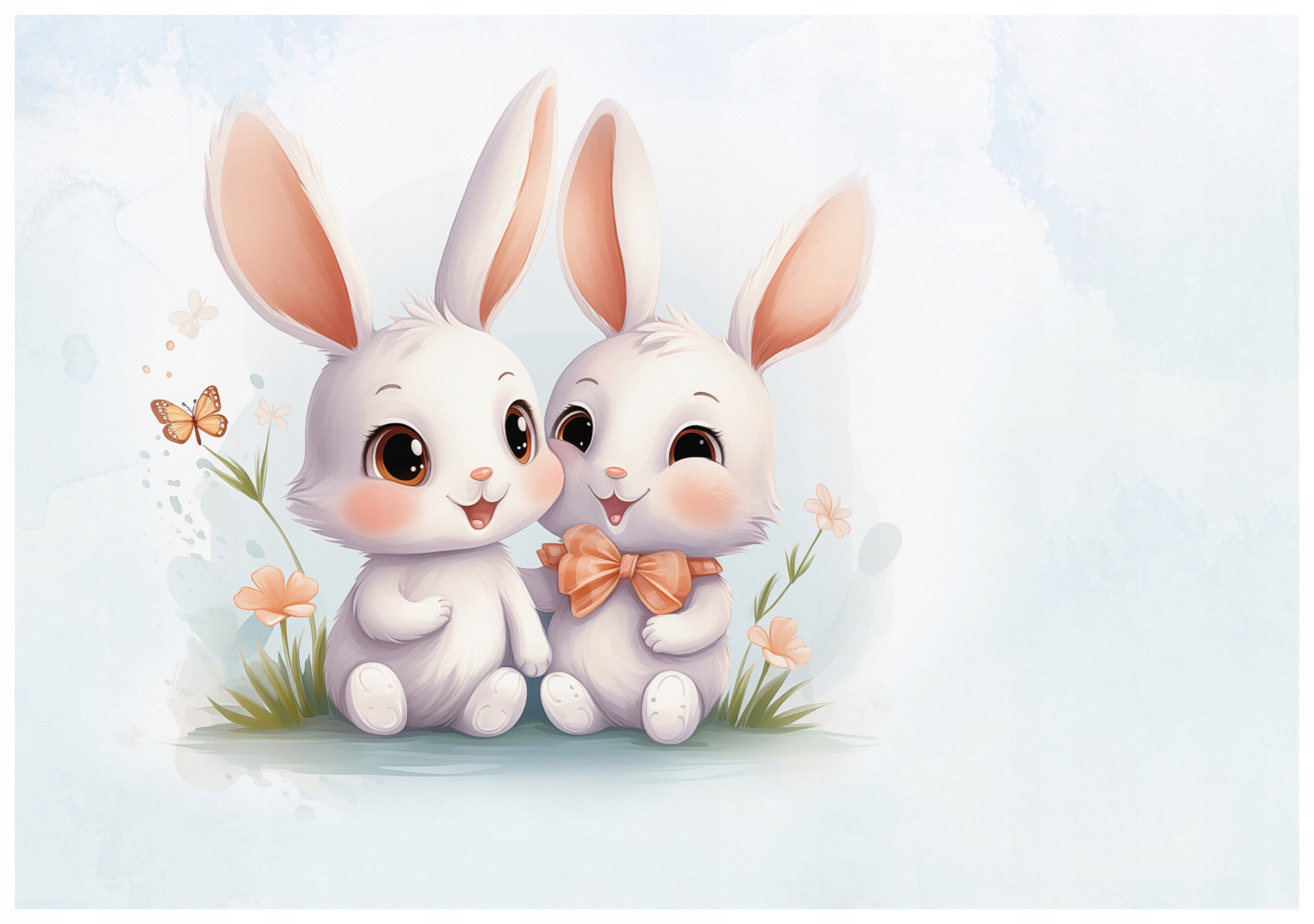 Fototapeta flizelina Králíčci v květech akvarel pastelová 350x250 lepidlo