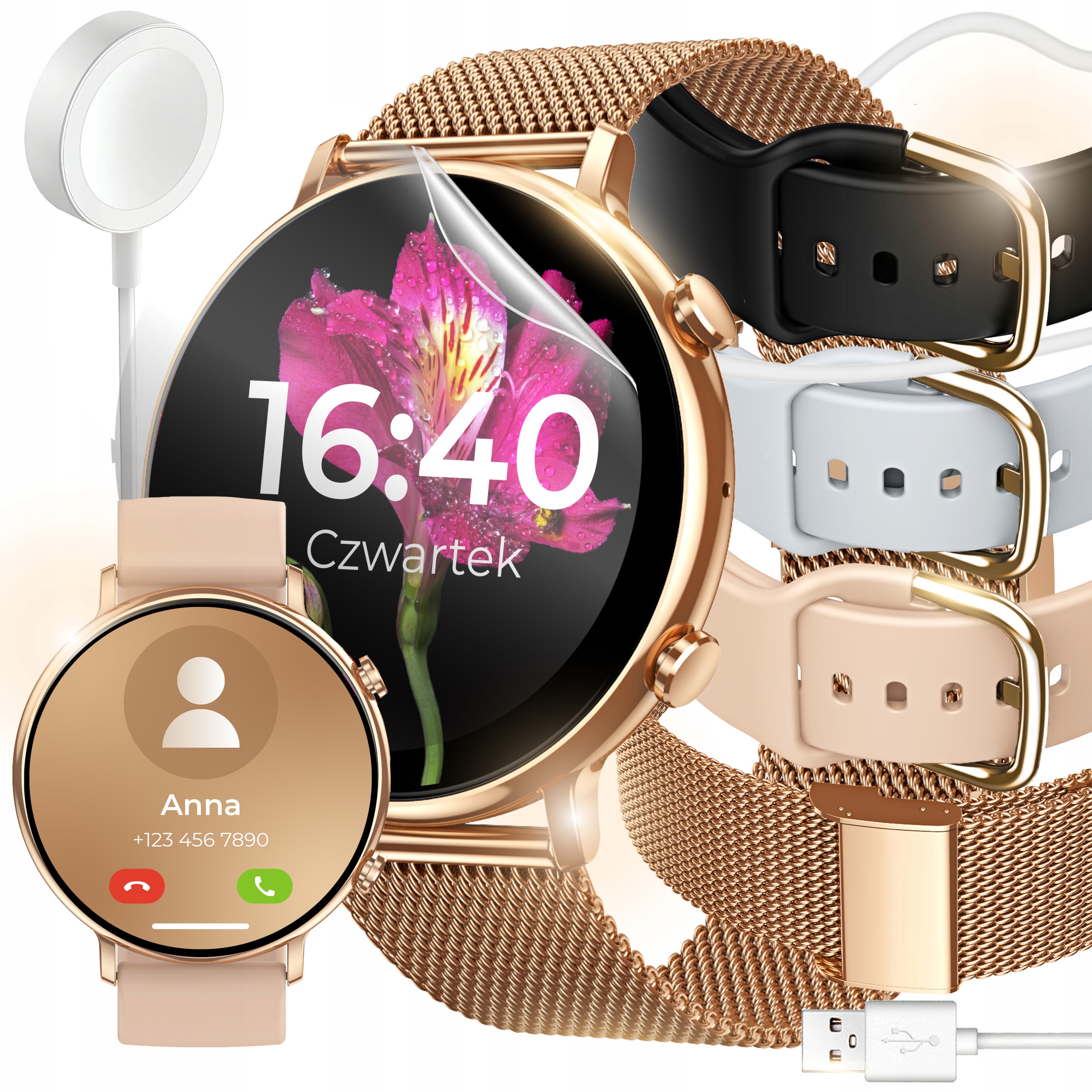 Smartwatch Zegarek Damski Polski Rozmowy Powiadomienia Sport Zdrowie Sms