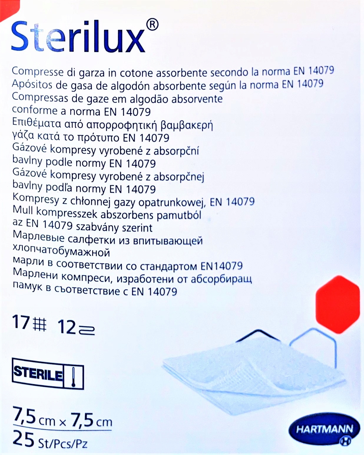 

Hartmann Sterilux 7,5x7,5 cm 25szt. jałowe 17n 12w