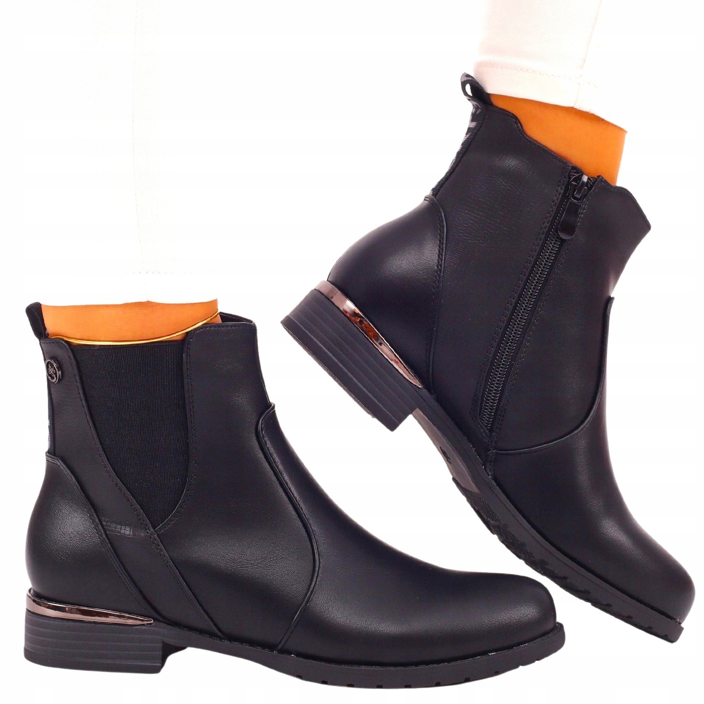 CZARNE BOTKI DAMSKIE SZTYBLETY ELEGANCKIE PŁASKIE