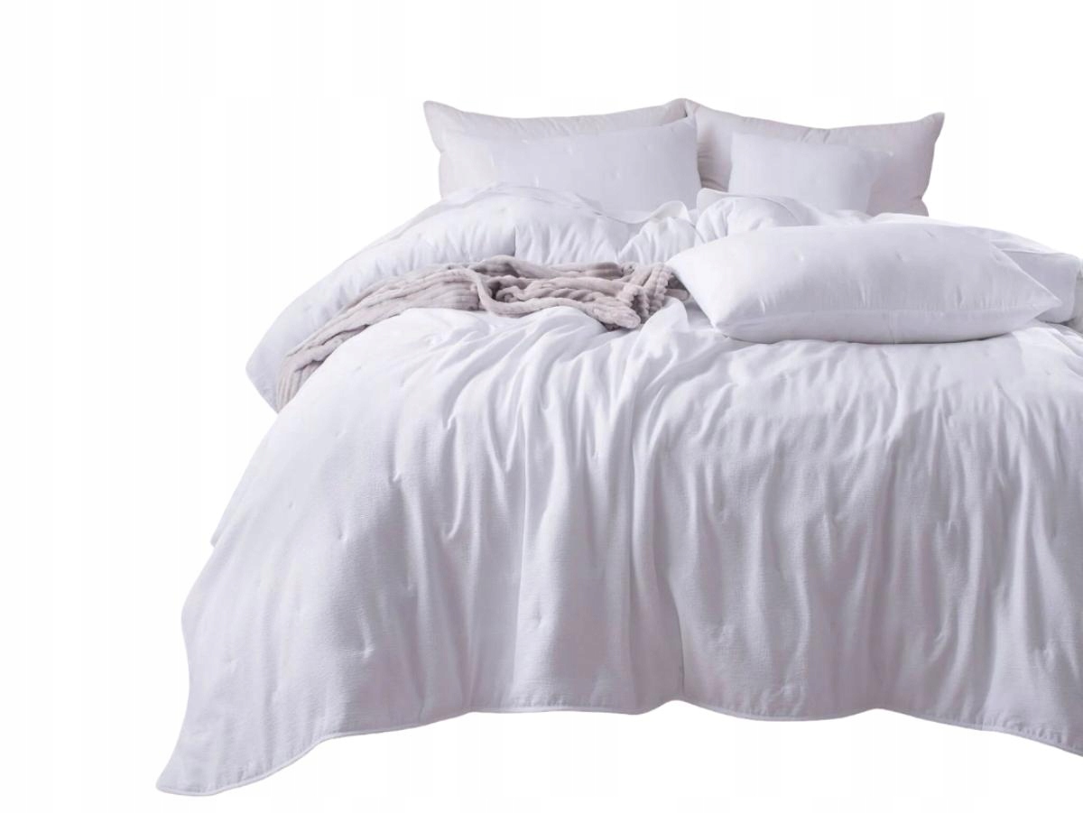 Dekorativní texturovaný přehoz Dotta 240x220 bílý s výšivkou puntíků