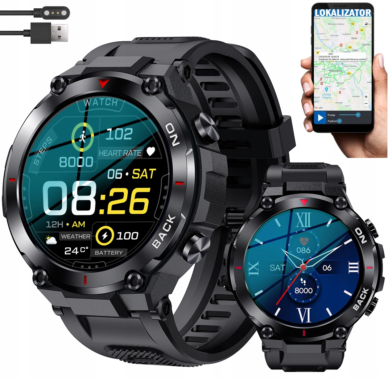 

Smartwatch Zegarek Z Gps Duża Bateria IP68 Menu Pl