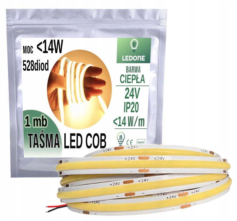 

Taśma Led Cob 24V 528 diod 14W na 1m linia Ciepła