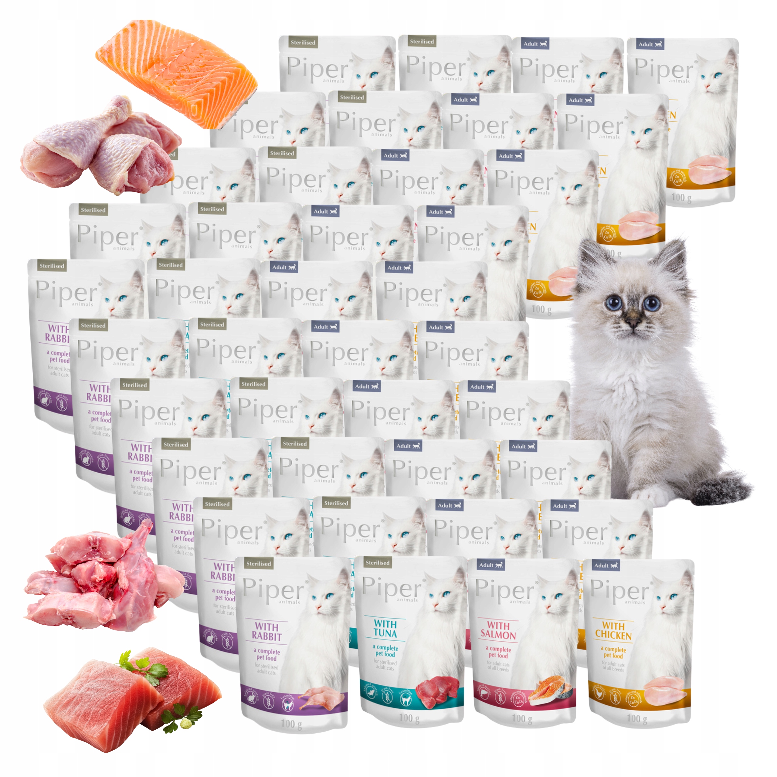 Krmivo Vlhké Pro Kočky 40 x 100 g Mix Box 4 příchutí Piper Animals Dolina Noteci