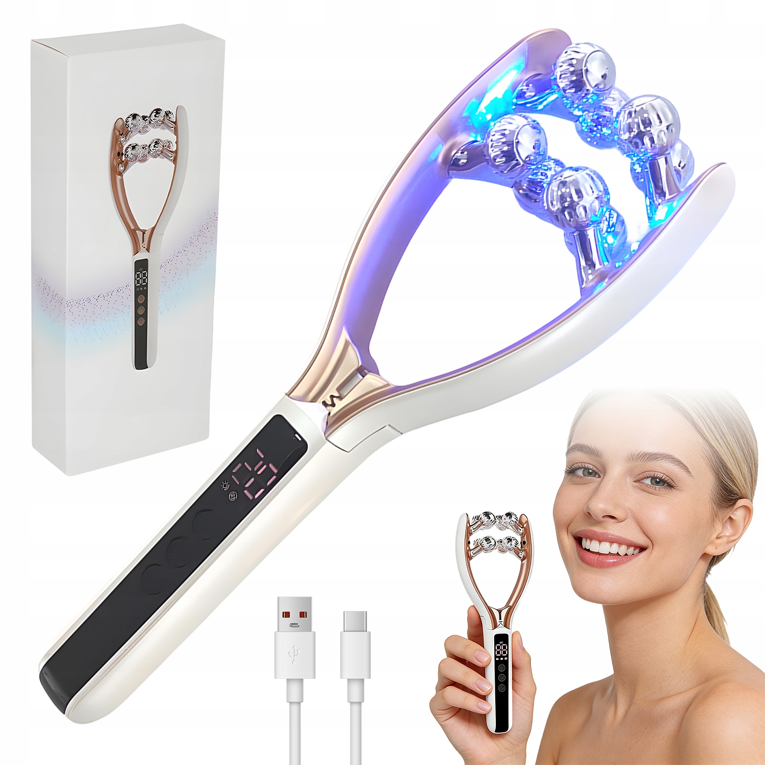 Masážní Přístroj Na Bradu Facial Massager Liftingující Rozjasnění Tichý Led Usb