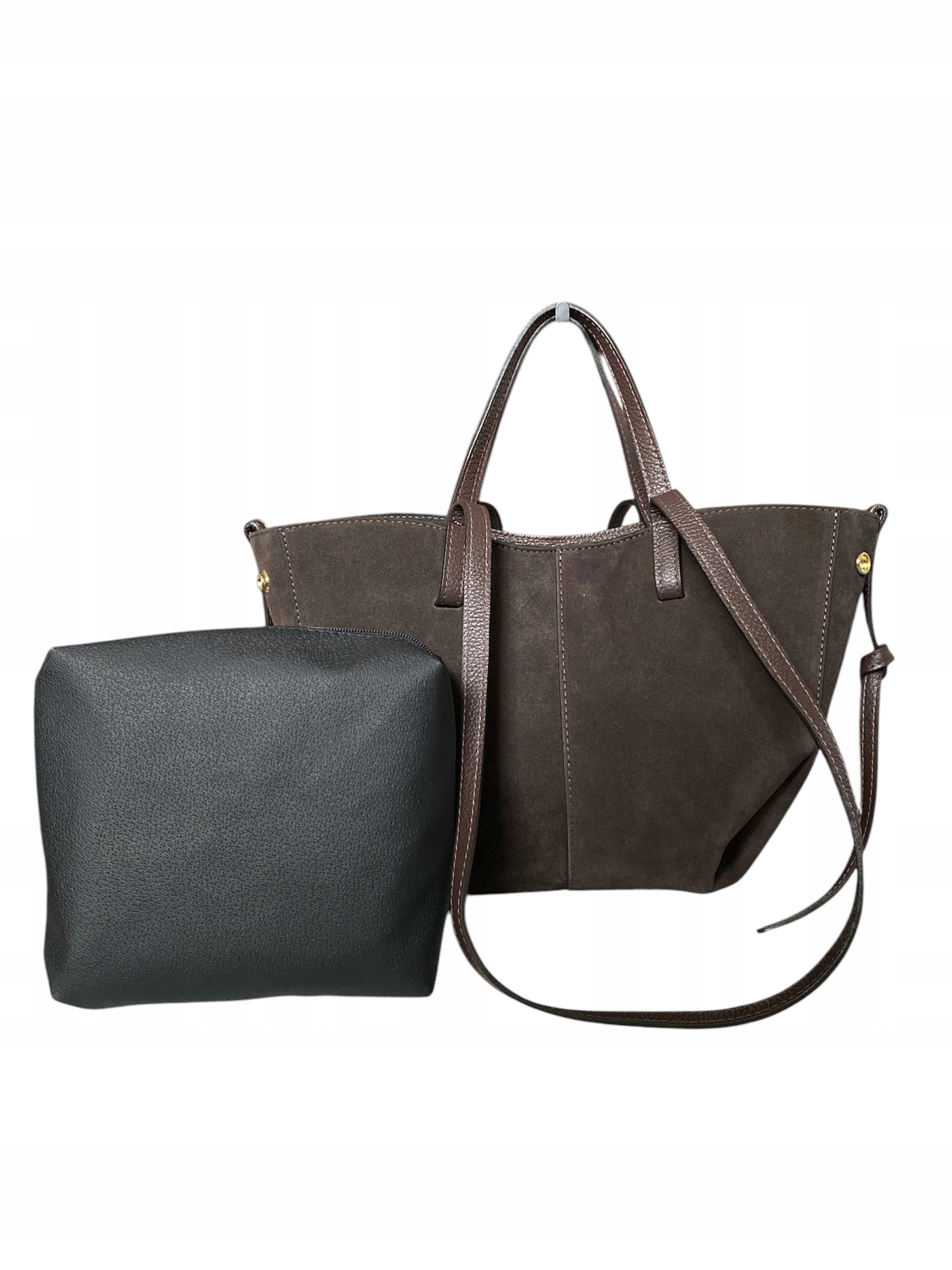 Torebka damska VERA PELLE SHOPPERKA na ramię i do ręki ZAMSZ BRĄZ Model KUF004BR