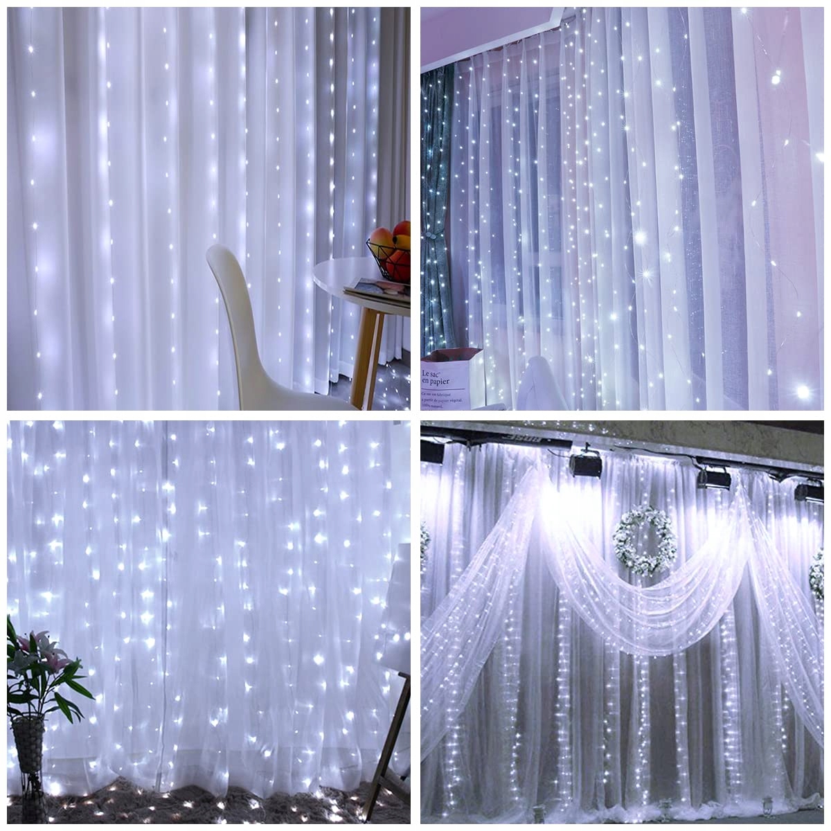 AOMIG Kurtyna Świetlna Łańcuch Lampki Girlanda Świetlna USB LED 3x3M — miniatura 6