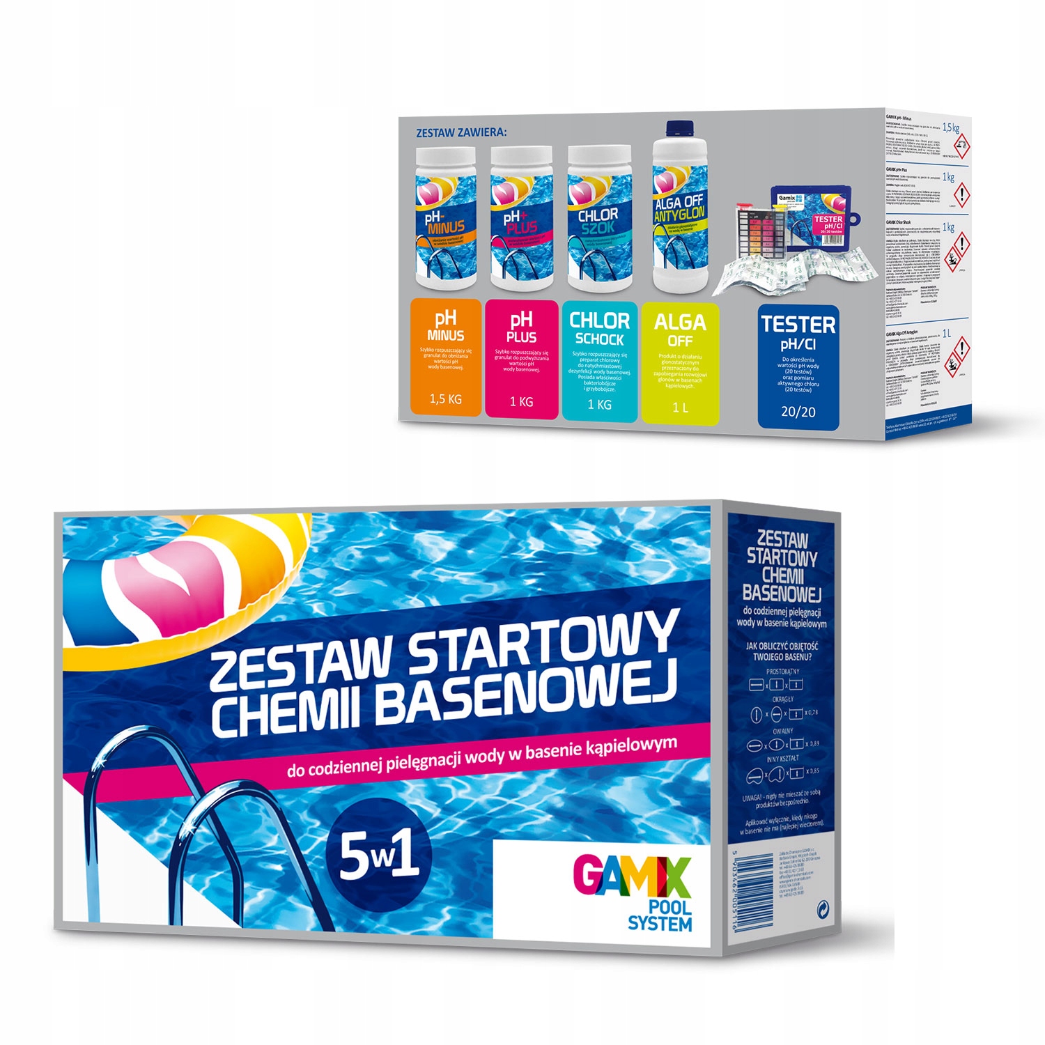 Zestaw Startowy Chemia Do Basenu Chlor Szok Antyglon Alga Ph+ Ph- 5W1 Gamix