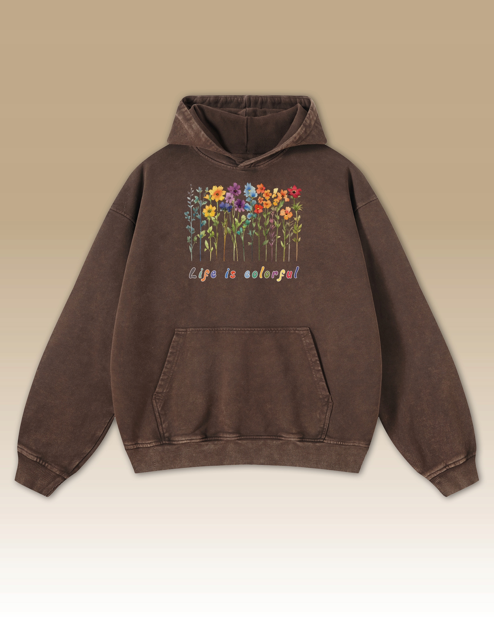 Mikina Life is Colorful Život je Barevný Květ Radost Boho Hnědá XXL