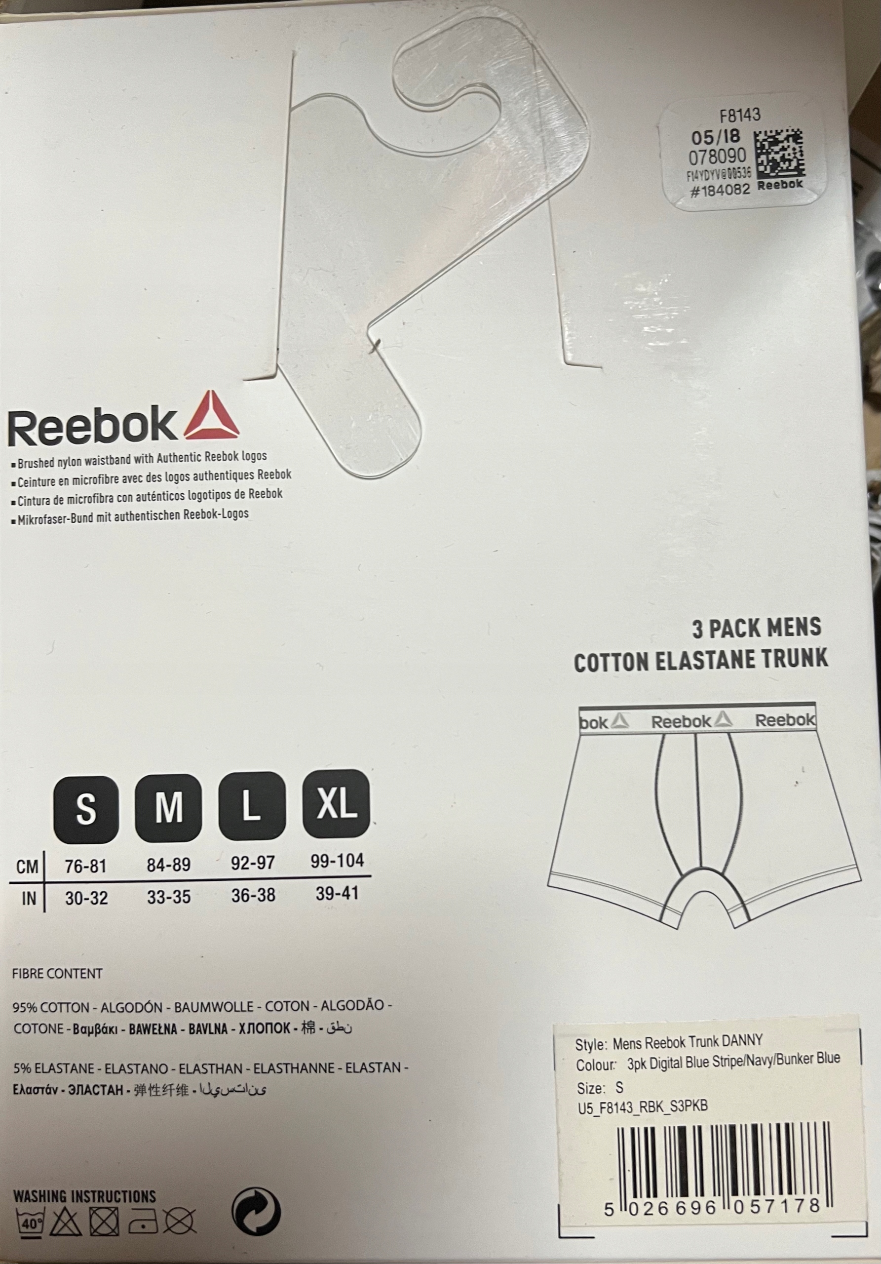Majtki bokserki REEBOK 3-pack oryginalne F8143, S Marka Reebok