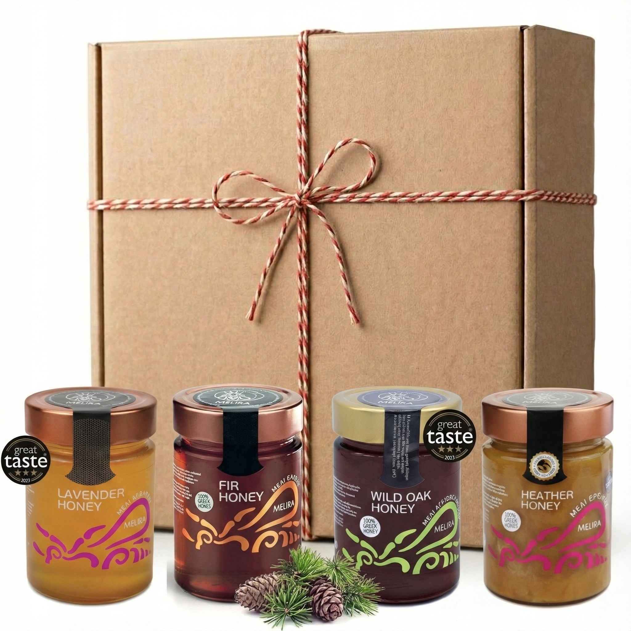 Vánoční sada Řeckých medů Dárek Premium levandule jedle vřes dub