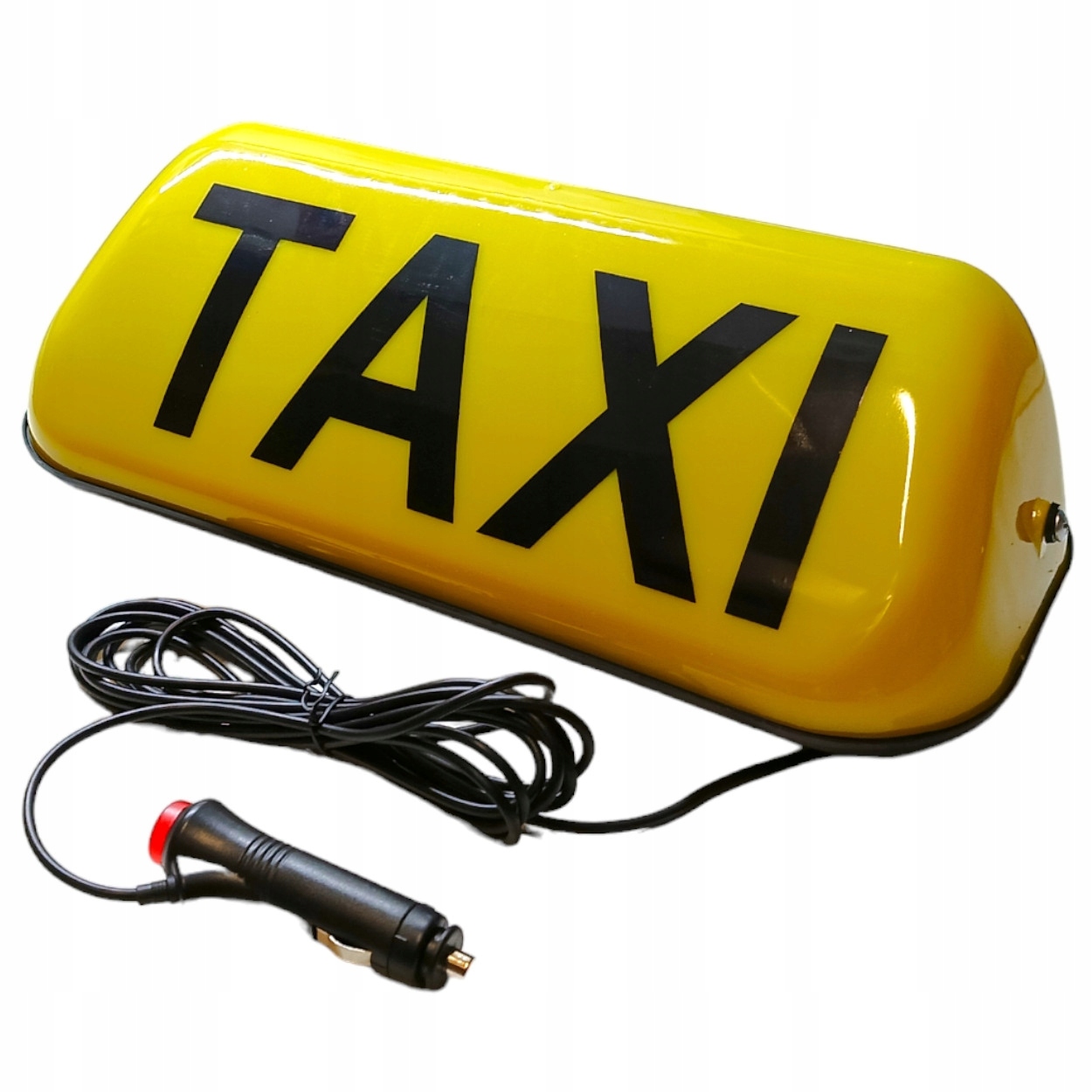 LAMPA TAXI LED KOGUT SYGNALIZATOR GAPA NA MAGNES ŻÓŁTA Z NAPISEM WTYCZKA Wersja Europejska