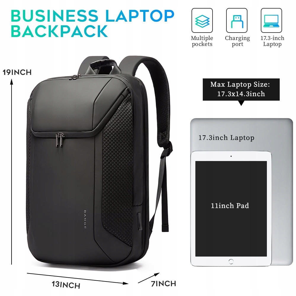 BG FUTURE AESTHETICS Plecak Biznesowy Na Laptopa 15,6-17,3 Cala USB Czarny — miniatura 2