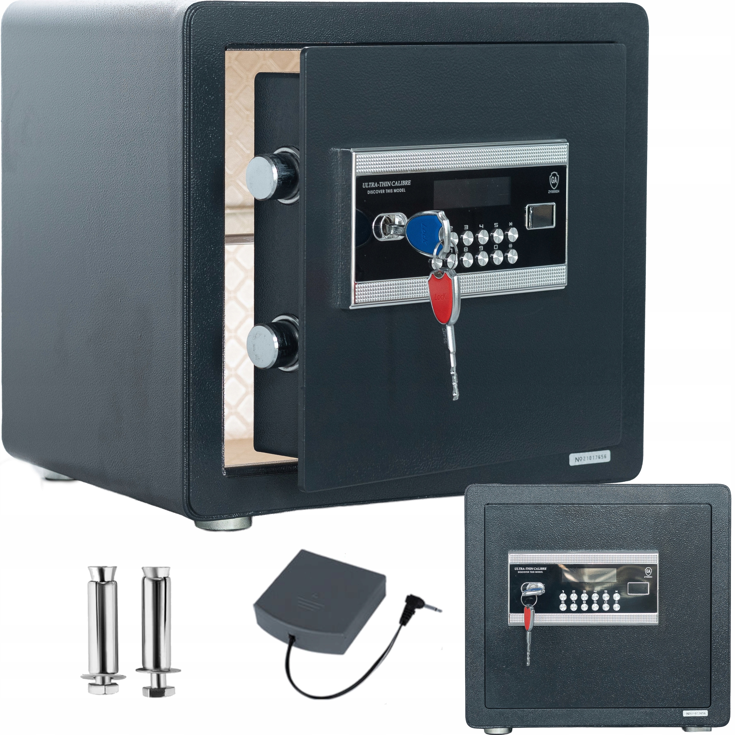 Sejf Biurowy Kasa Pancerna Na Szyfr Kod+ Klucz Premium 22kg Z Półką Alarmem