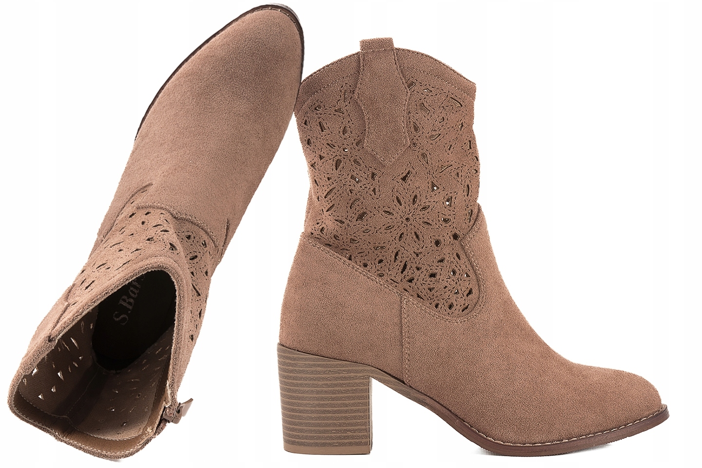 S.barski HY51-125 Ažurové Dámské Kotníkové Boty Na Semišovém Podpatku Eko coffee 40 B