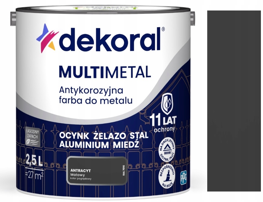 Dekoral Multimetal Farba Antykorozyjna Do Metalu Antracyt Ral 7016 2.5L