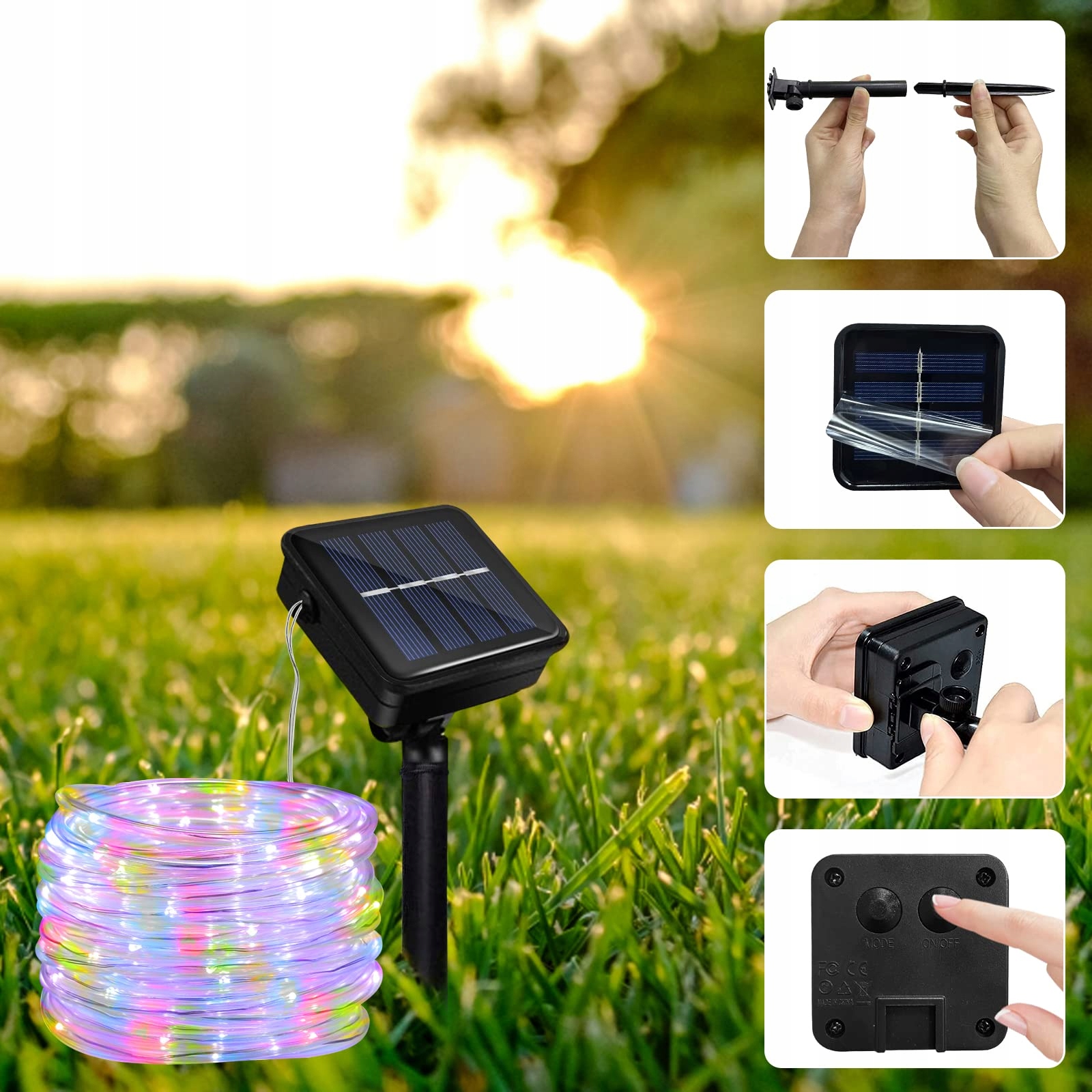 JIMACRO Zewnętrzne Lampki Girlanda Solarna LED 12m 100LED IP65 Wodoodporna — miniatura 7