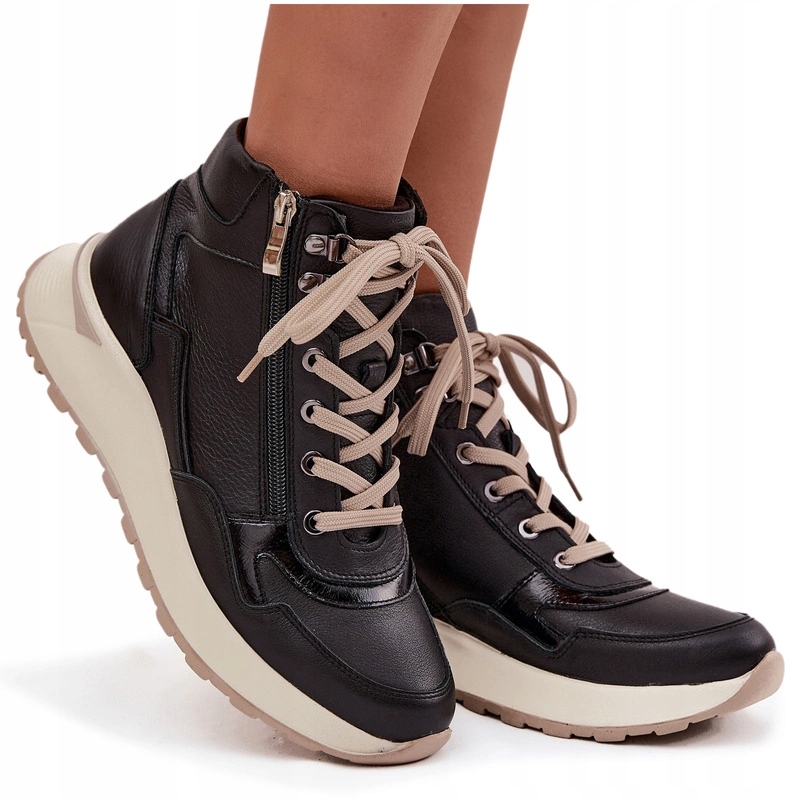 Kotníkové Boty Z Přírodní Kůže Platforma Zazoo Z1239 Černé 40