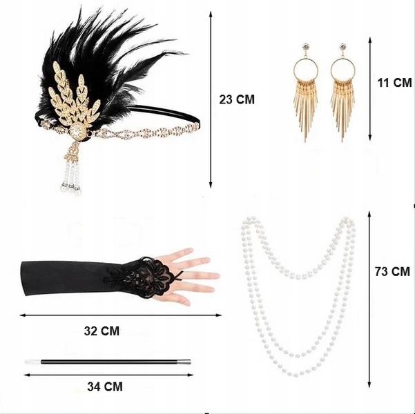 ZESTAW RETRO DAMSKI ZŁOTY LATA 20 FLAPPER 5 EL. Marka bez marki