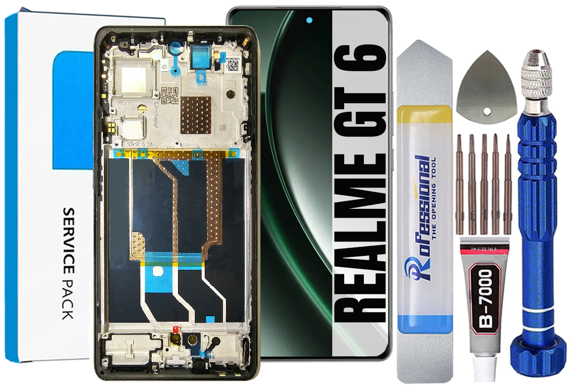 Displej Pro Realme Gt 6 RMX3851 Originální Displej Rámeček Zelený