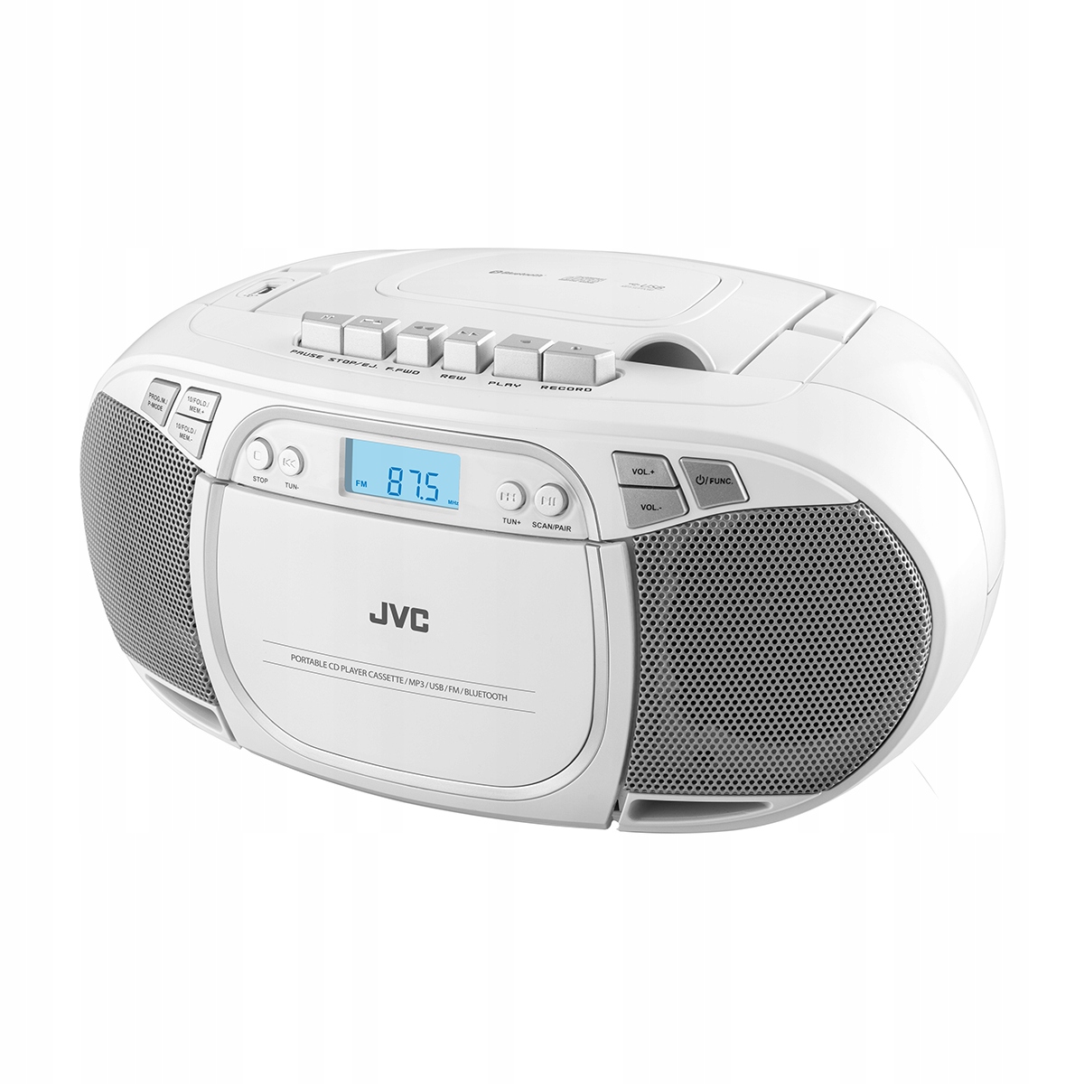 Boombox Rádioprehrávač Jvc RC-E451W Bluetooth CD Kazeta Aux Usb Fm Biely