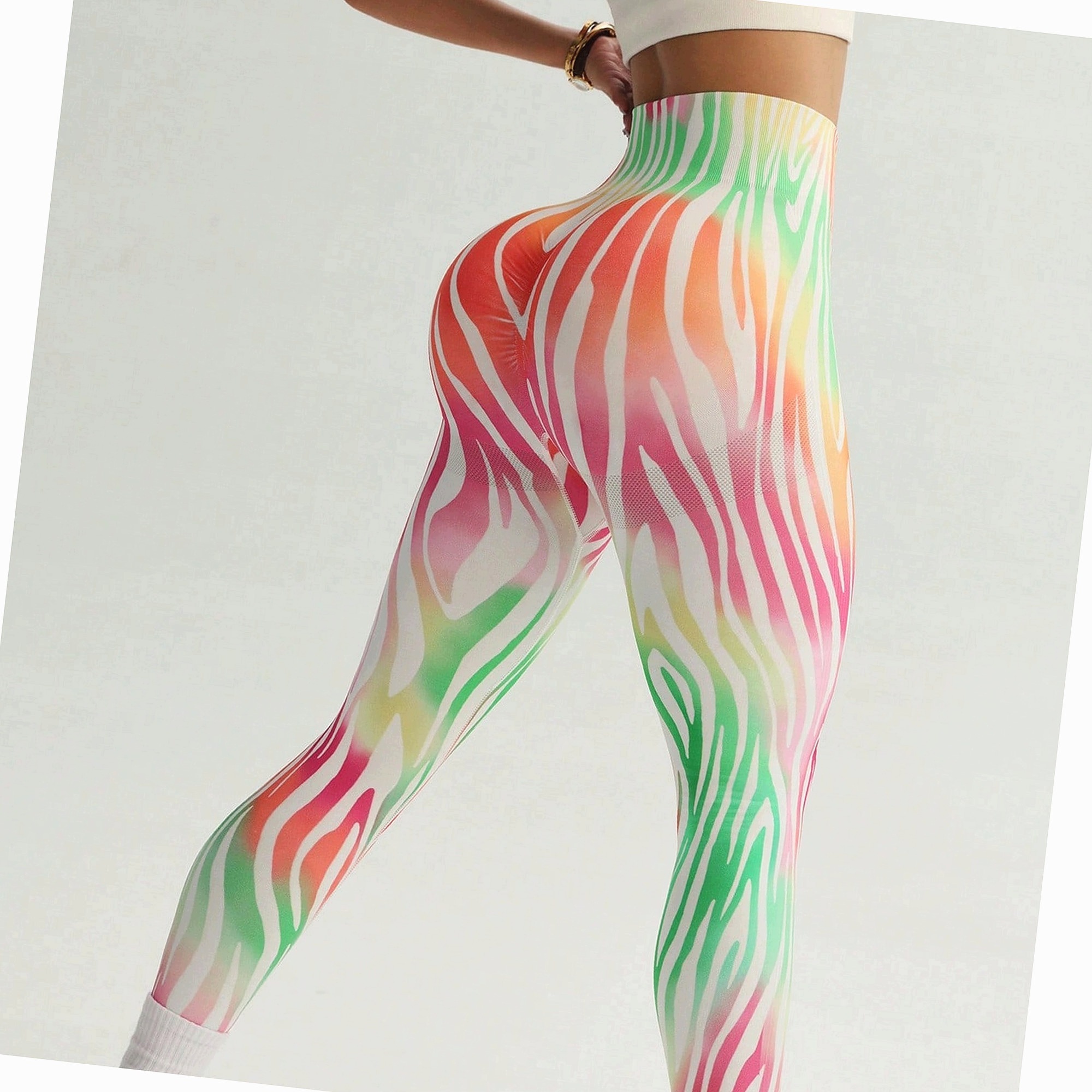 Legginsy Damskie Do Ćwiczeń Wysoki Stan Wielokolorowe Przylegające M 38