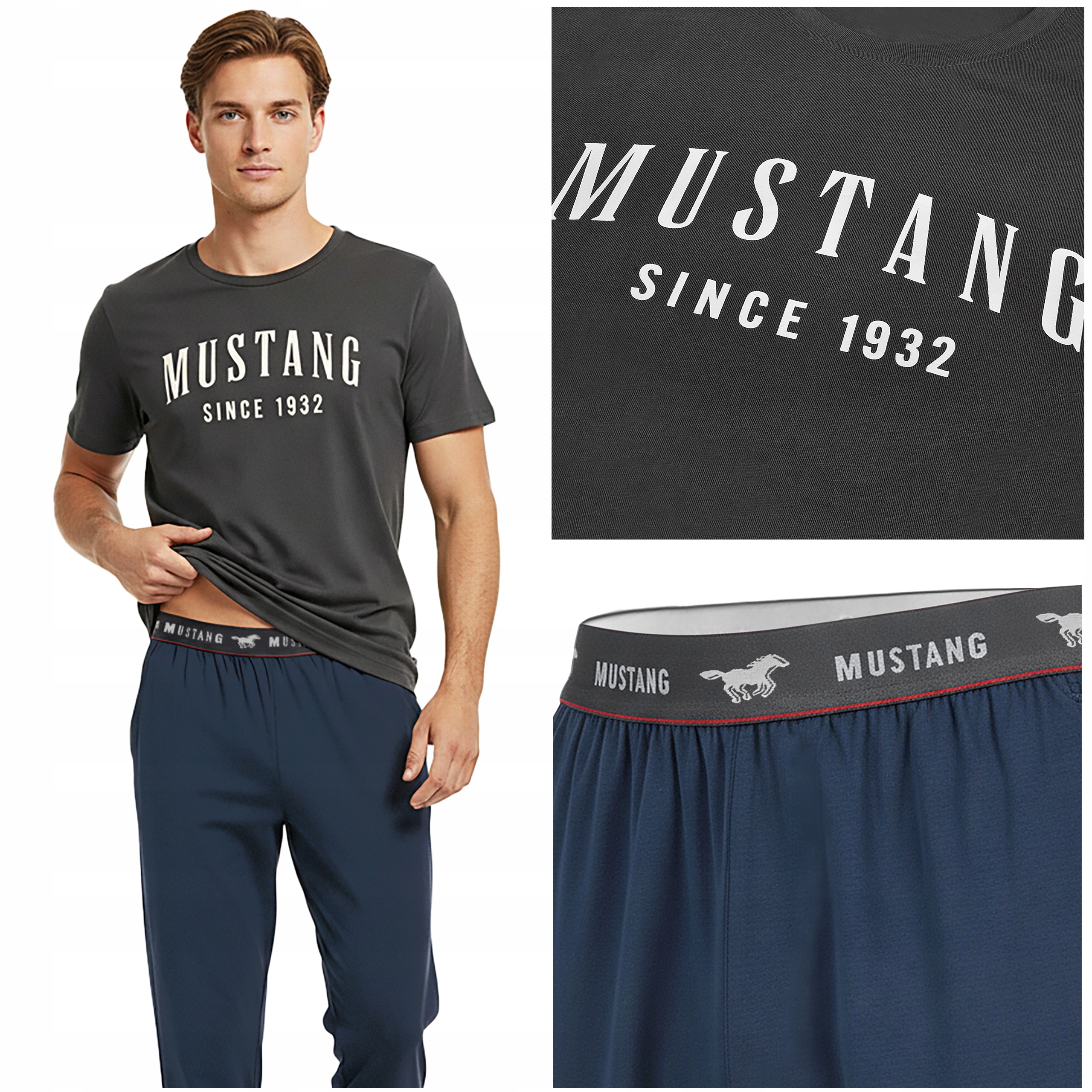 Mustang Piżama Męska Długie Spodnie Koszulka Bawełna Rozmiar XL