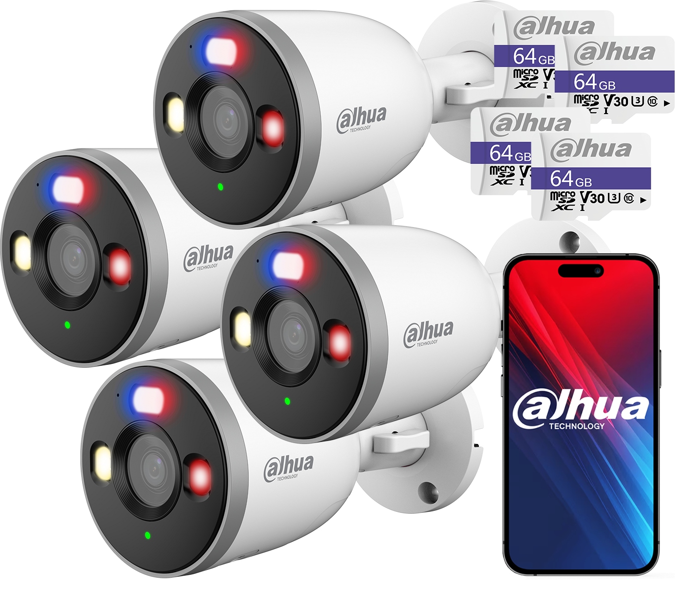 Kamera 4x 5MPx Dahua F5D-PV Detekcia Ai Aktívne odpudzovanie Sd slot 64 Gb
