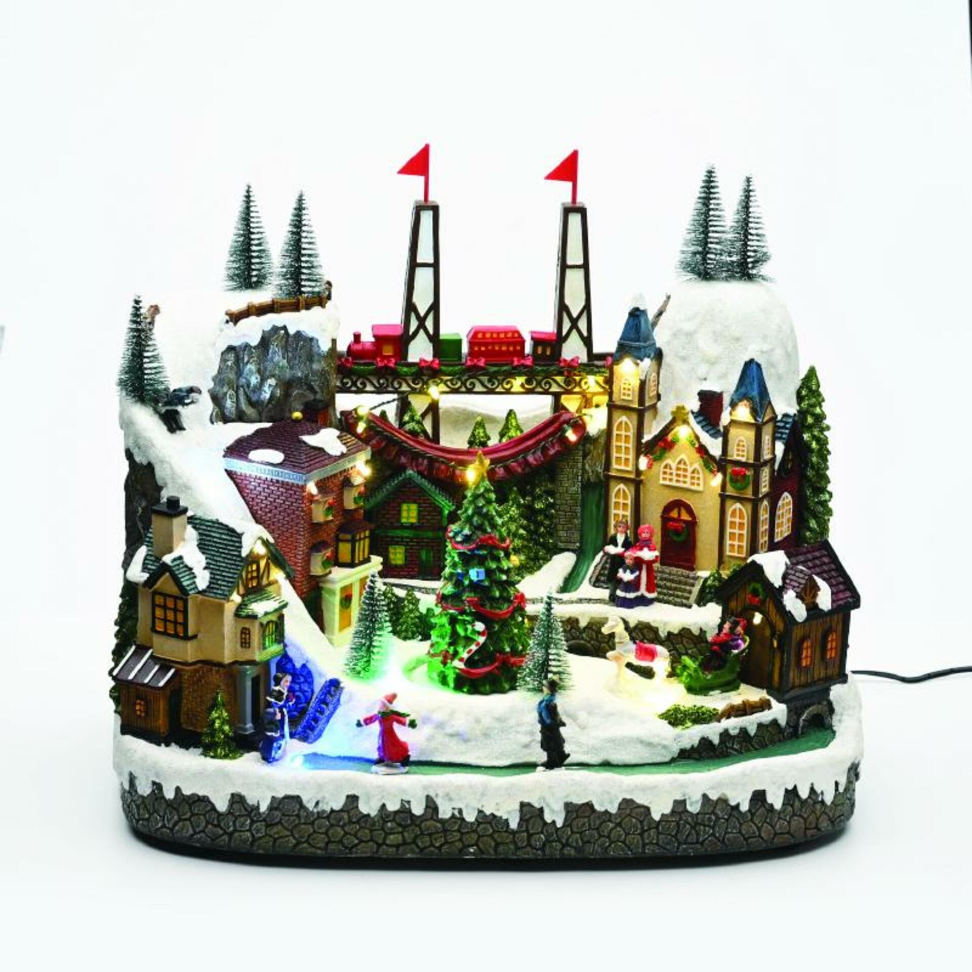 Aca Lighting Vianočné dekorácie Led multifarebná dedina s točiacim sa stromom