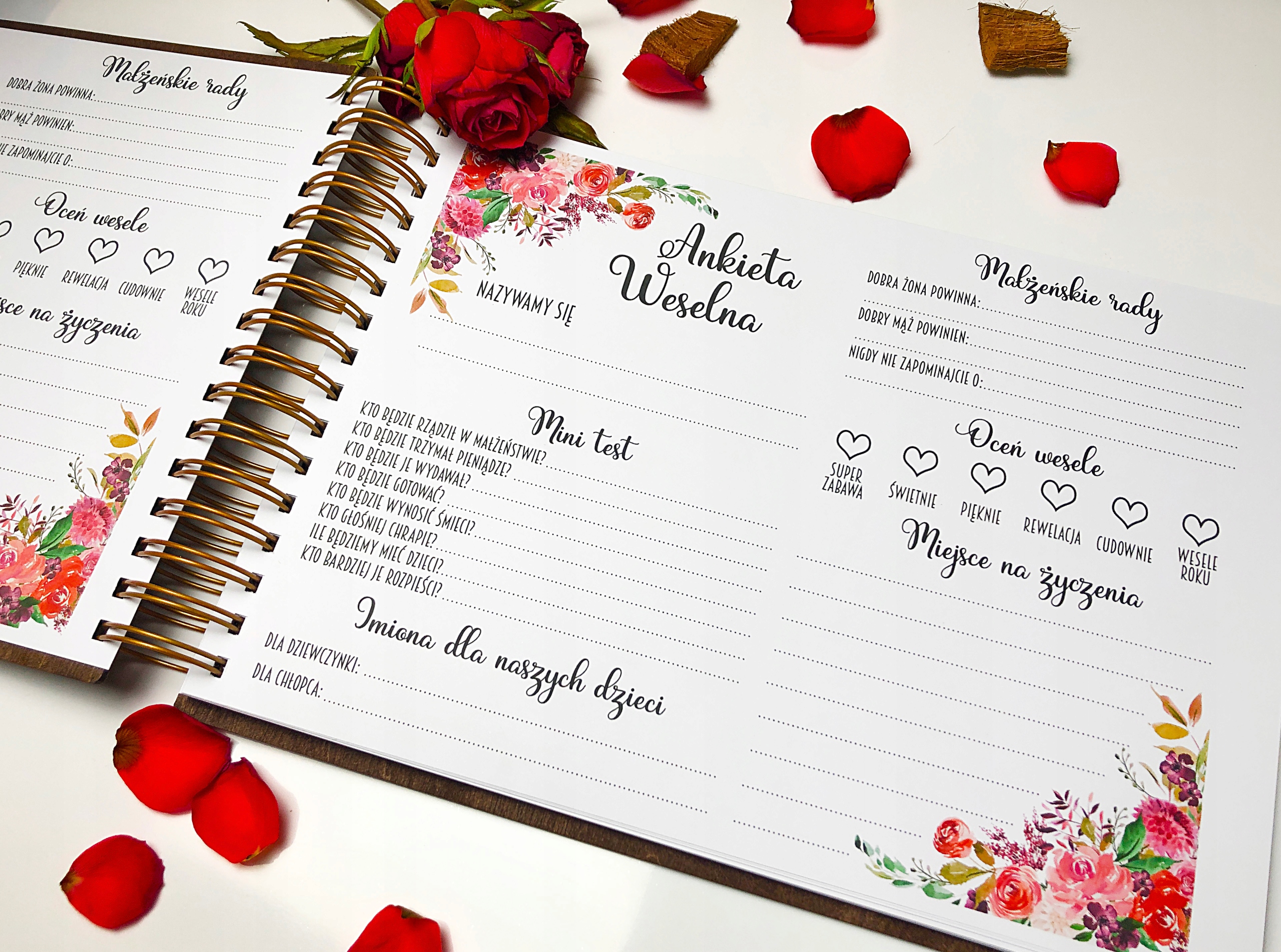 KSIĘGA GOŚCI NA WESELE ŚLUB Z ANKIETAMI PERSONALIZOWANA DREWNIANA PAMIĄTKA Marka inny