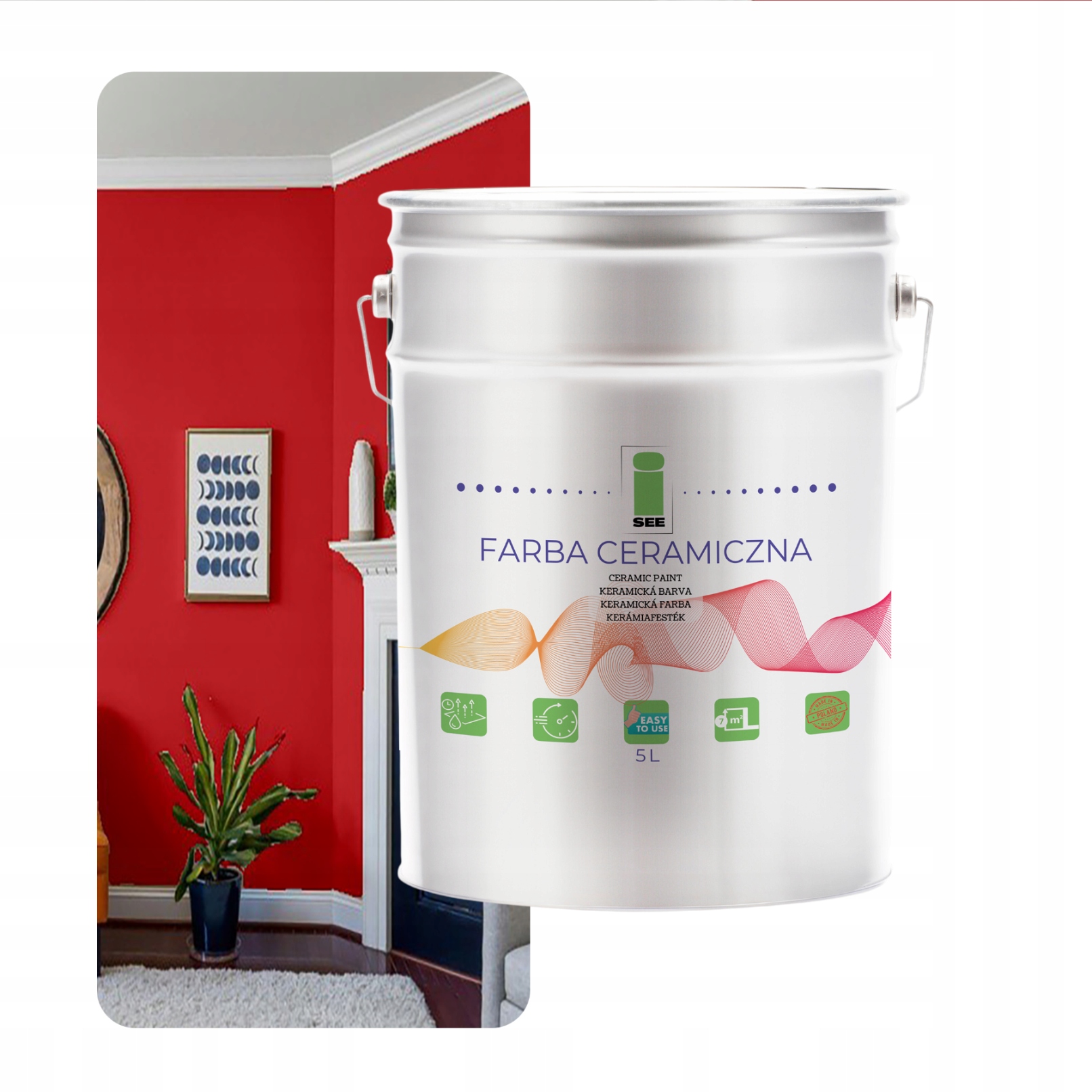 Umývateľná Keramická Farba Na Stenu Červená 5 L, Odolná Voči Škvrnám