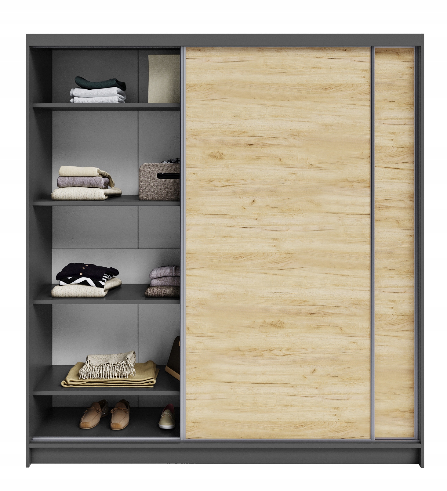 Skříň dvoudveřová posuvná Denver 200 cm tyč police Craft šatní skříň