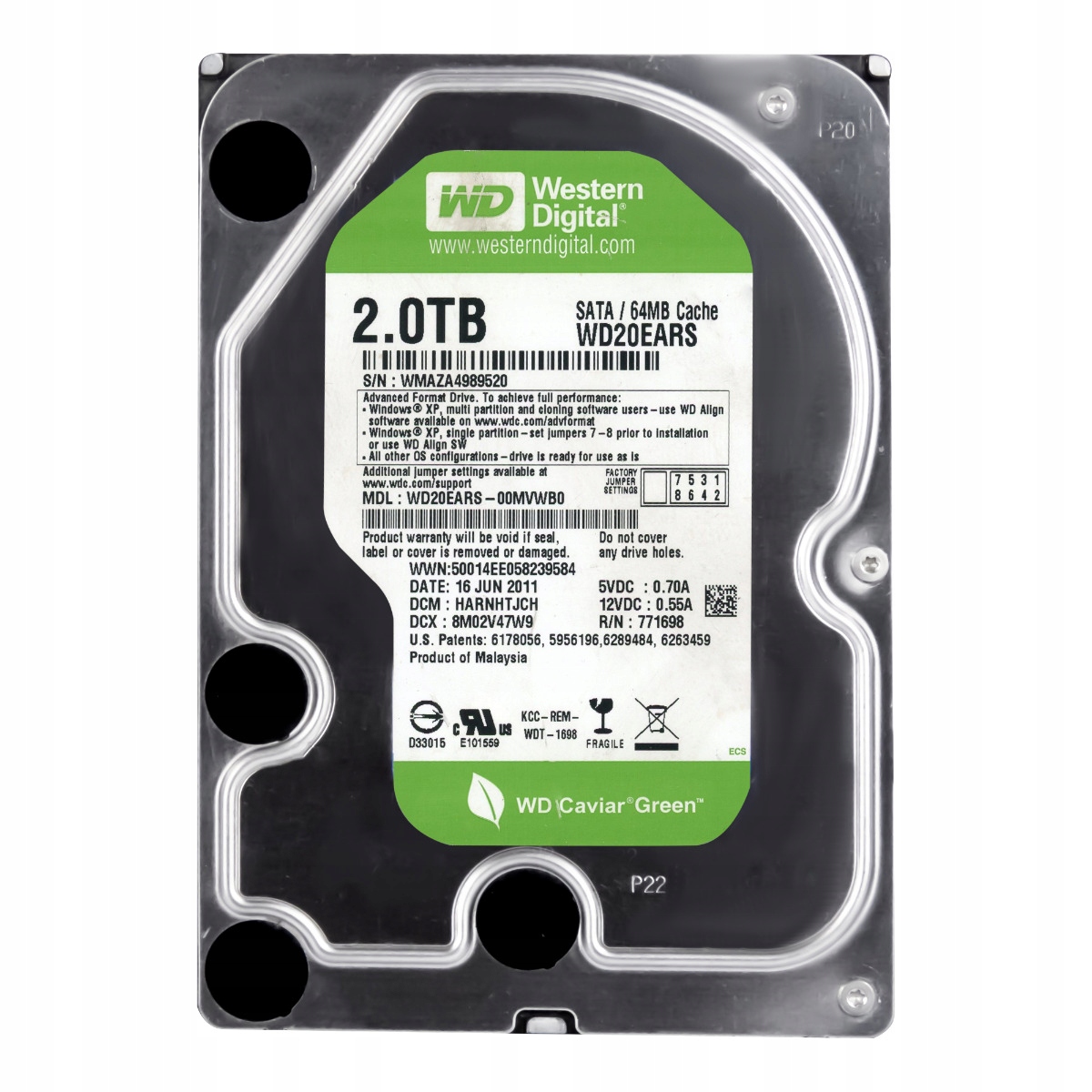Wd Green 2TB 5.4K 64MB Sata II 3.5" WD20EARS