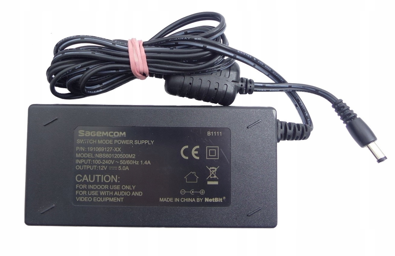 Zasilacz 12V 5A 60W do taśm Diody Lampy LED TV LCD Model NBS60120500M2