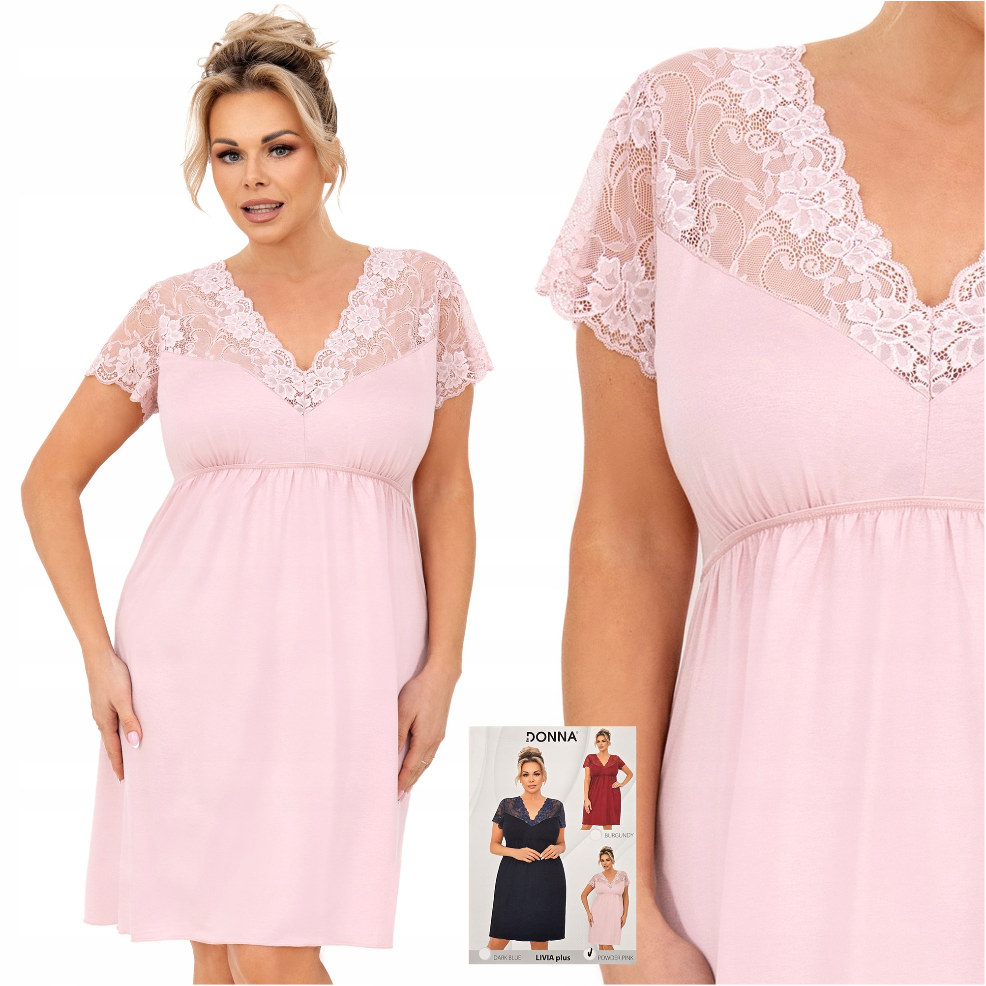 Koszula nocna plus size koronkowa z wiskozy krótki rękaw Donna Livia 3XL