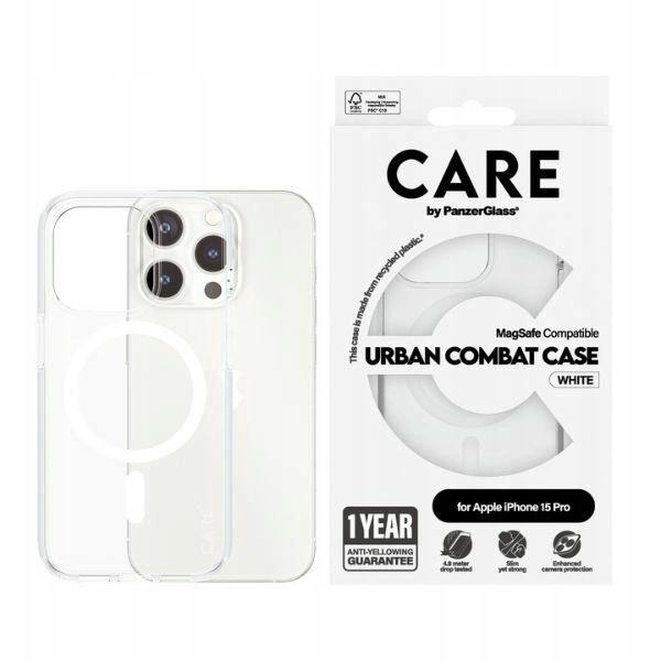 Pouzdro Care by PanzerGlass Urban Combat Case MagSafe pro iPhone 15 Pro bílé