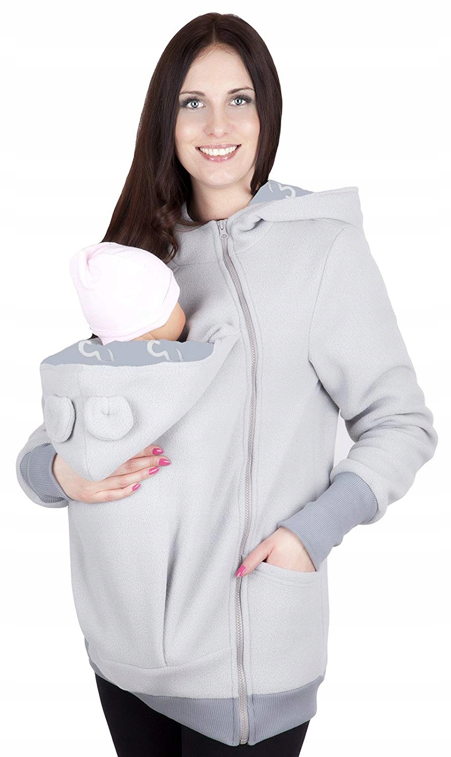 Mikina fleecová pro nošení dítěte šedá, velikost XL