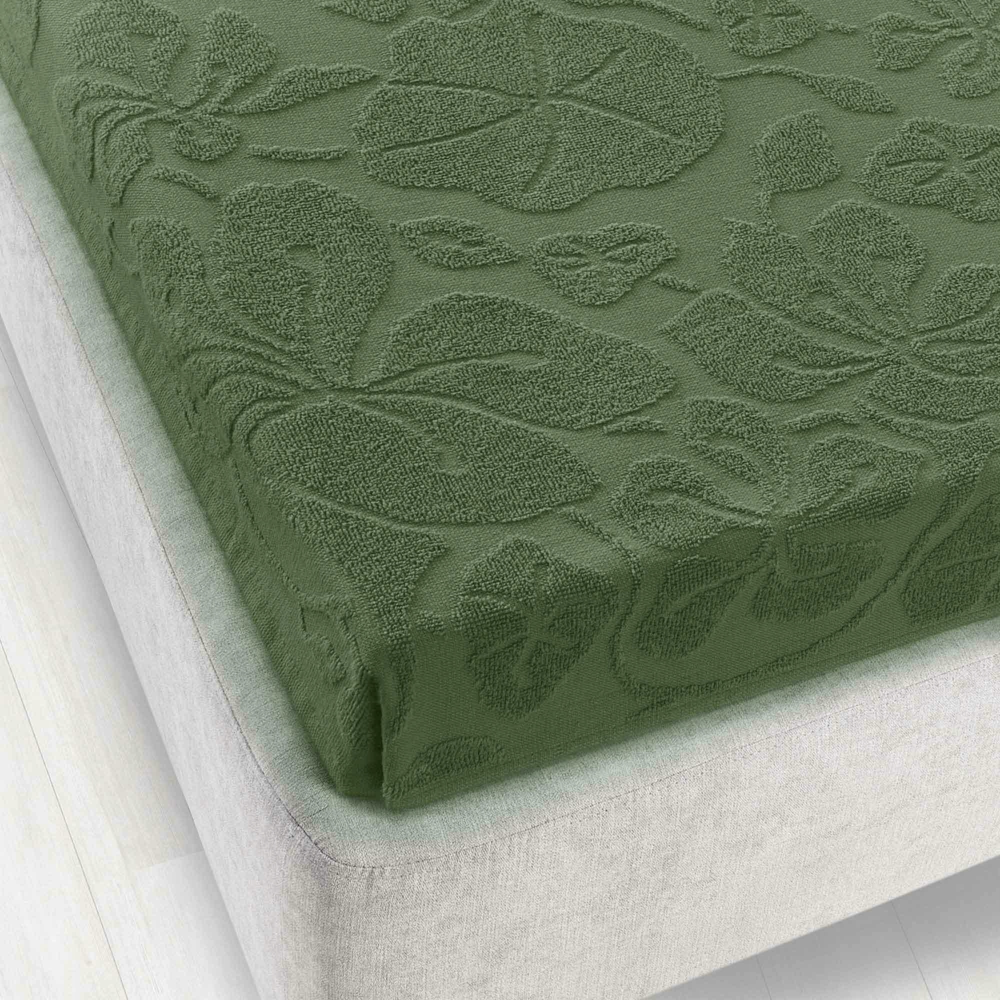 Froté prostěradlo bez gumičky 150x205 Tulipán zelené žakárové