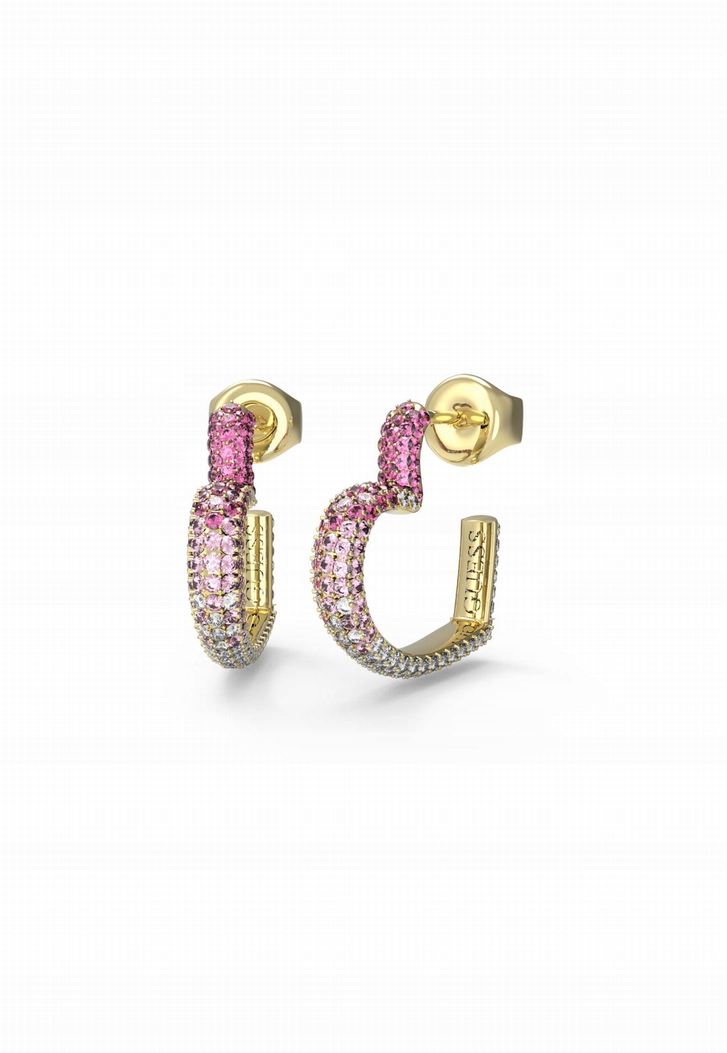 Náušnice Guess Závěsné srdce z ocel pozlacené zirkon růžová tyčinka
