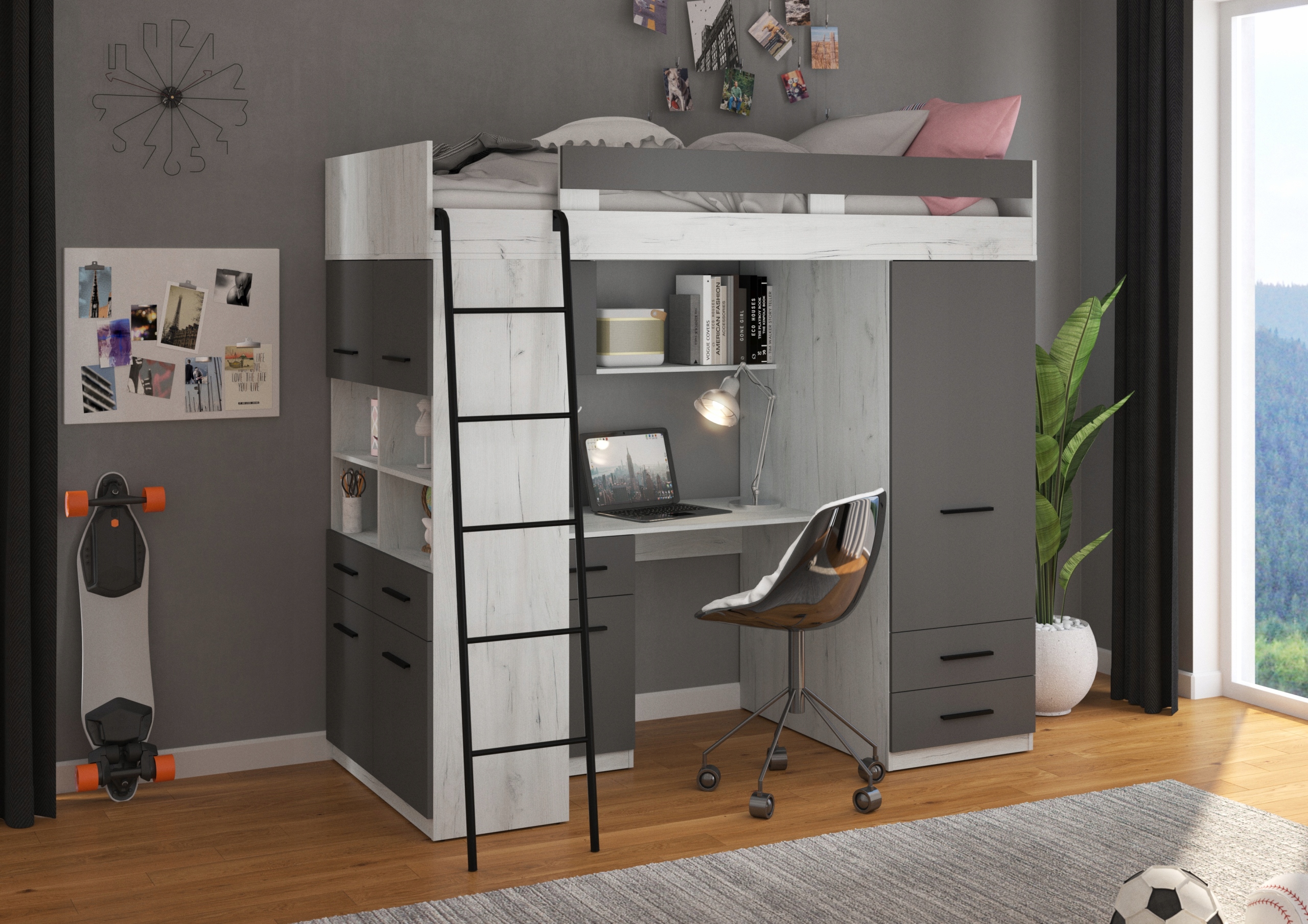 Antresola łóżko piętrowe LEVEL L craft b. grafit Kod producenta 5903769713004