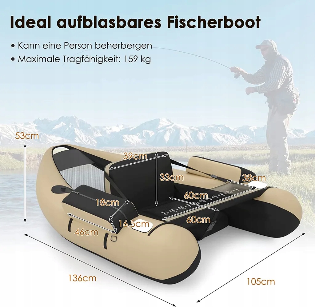 Ponton łódź rybacka z torbami i pomiarem ryb łódź wiosłowa do 160kg Długość 136 cm