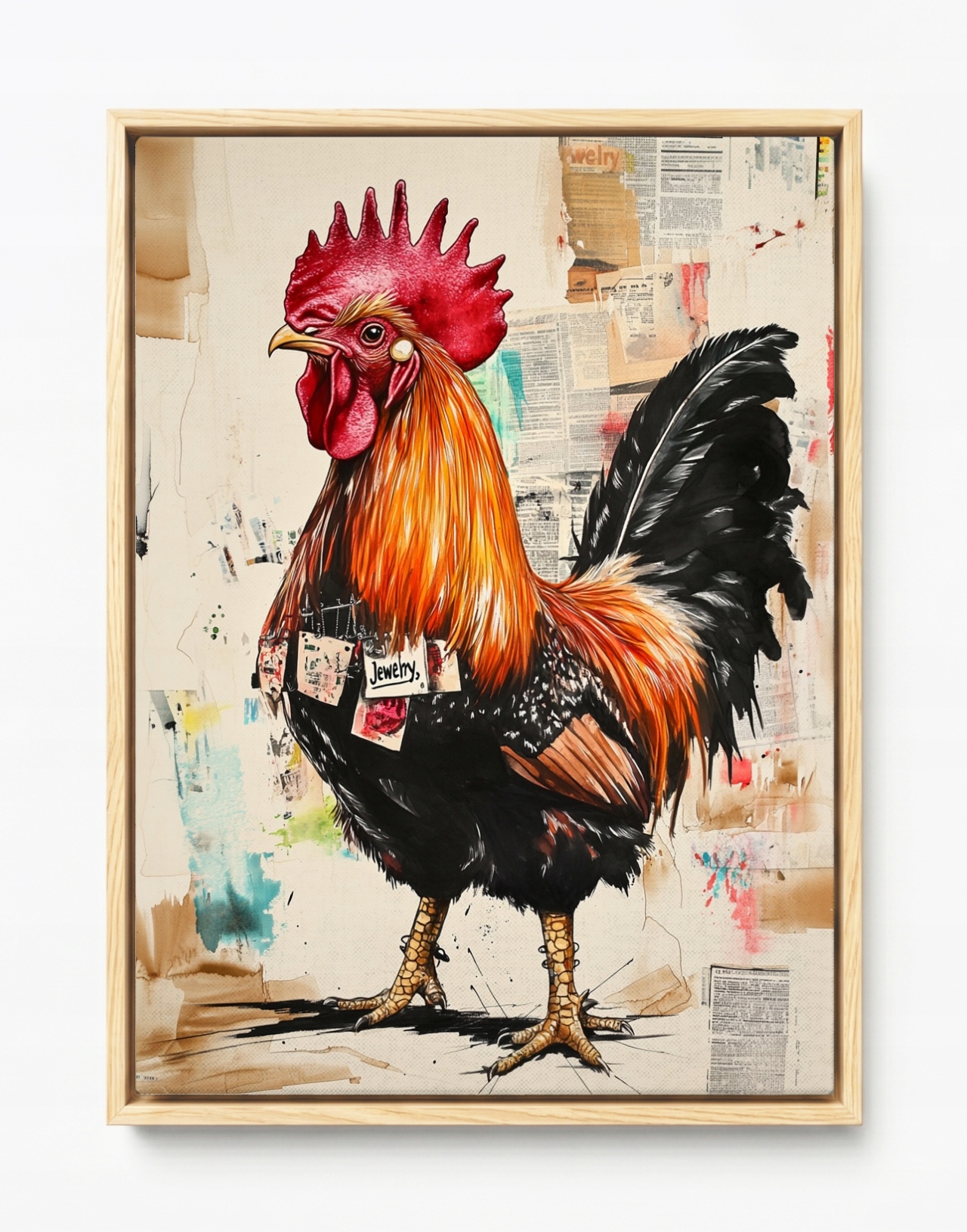 Obraz Rama American Box Grafika Pop Art Koláž Mix-media Kogut Vták 60x80