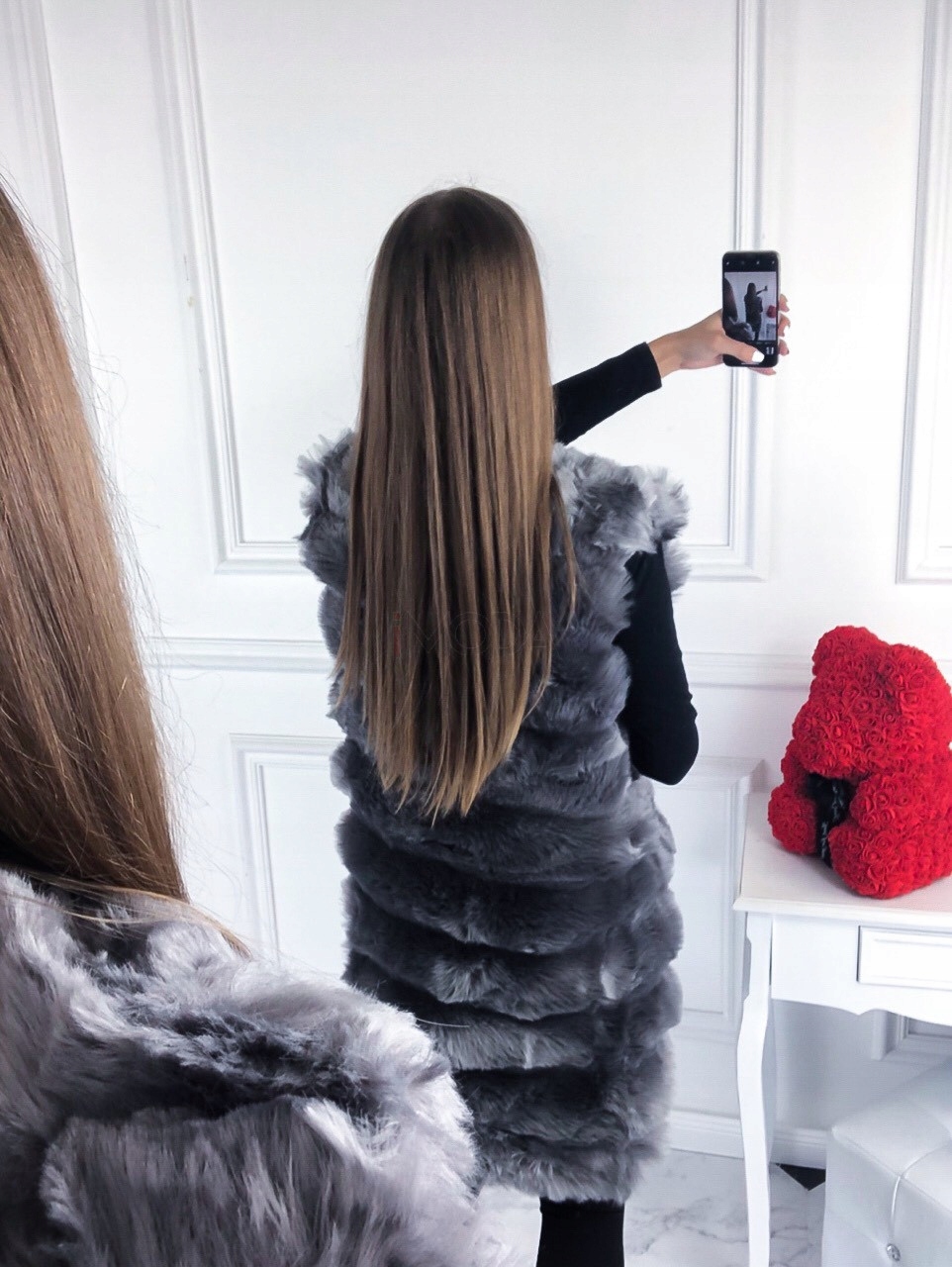 KAMIZELKA FUTRZANA DŁUGA FUTRO SZARA Model KAMIZELKA FUTRZANA DŁUGA