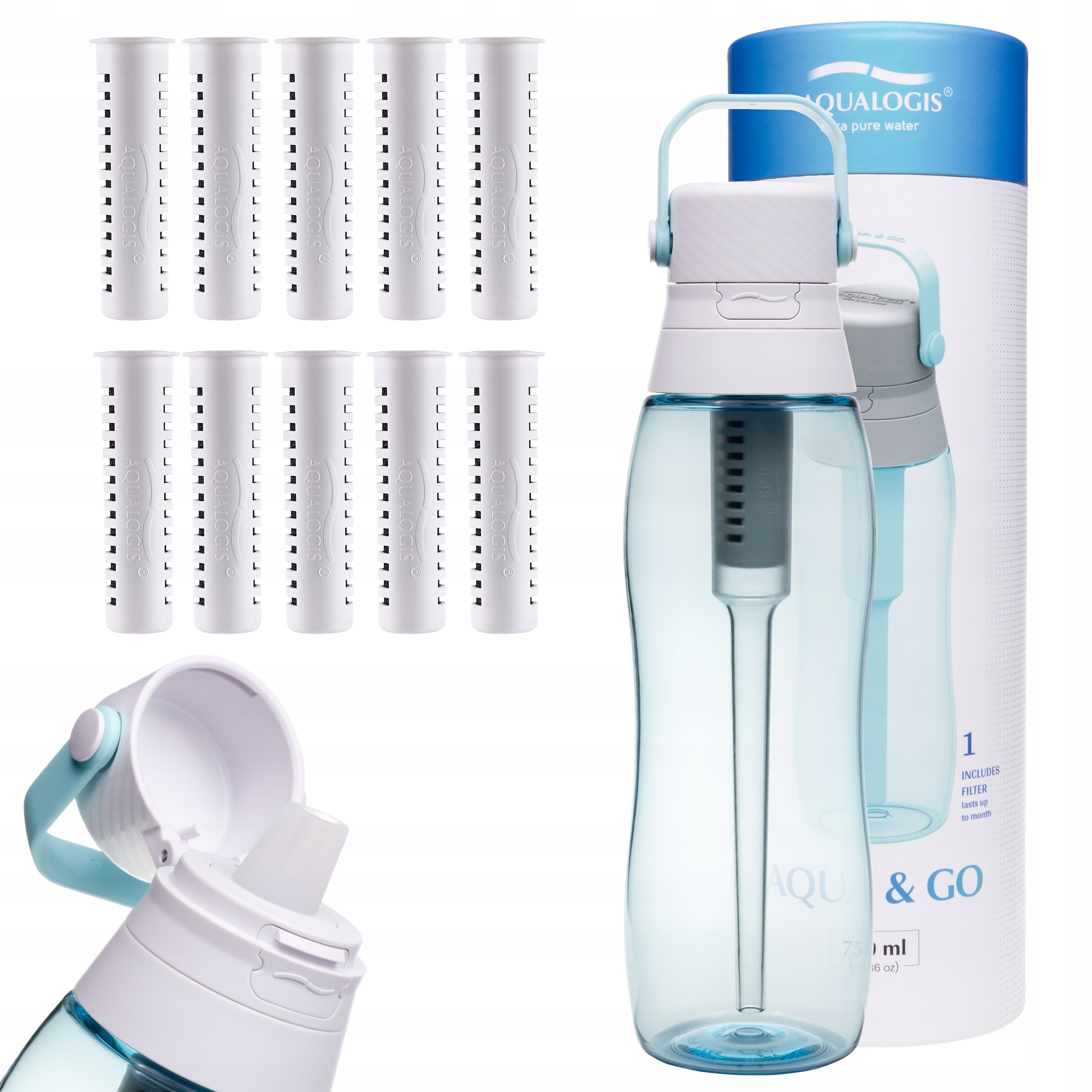 Filtrační láhev Aqualogis Aqua&Go 0,75 l modrá 10 náplní
