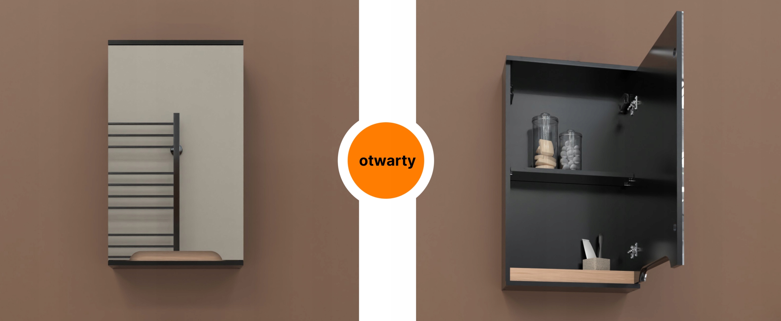 Szafka z lustrem czarna 45x16x75 czarny/dąb Omeble Szerokość mebla 45 cm