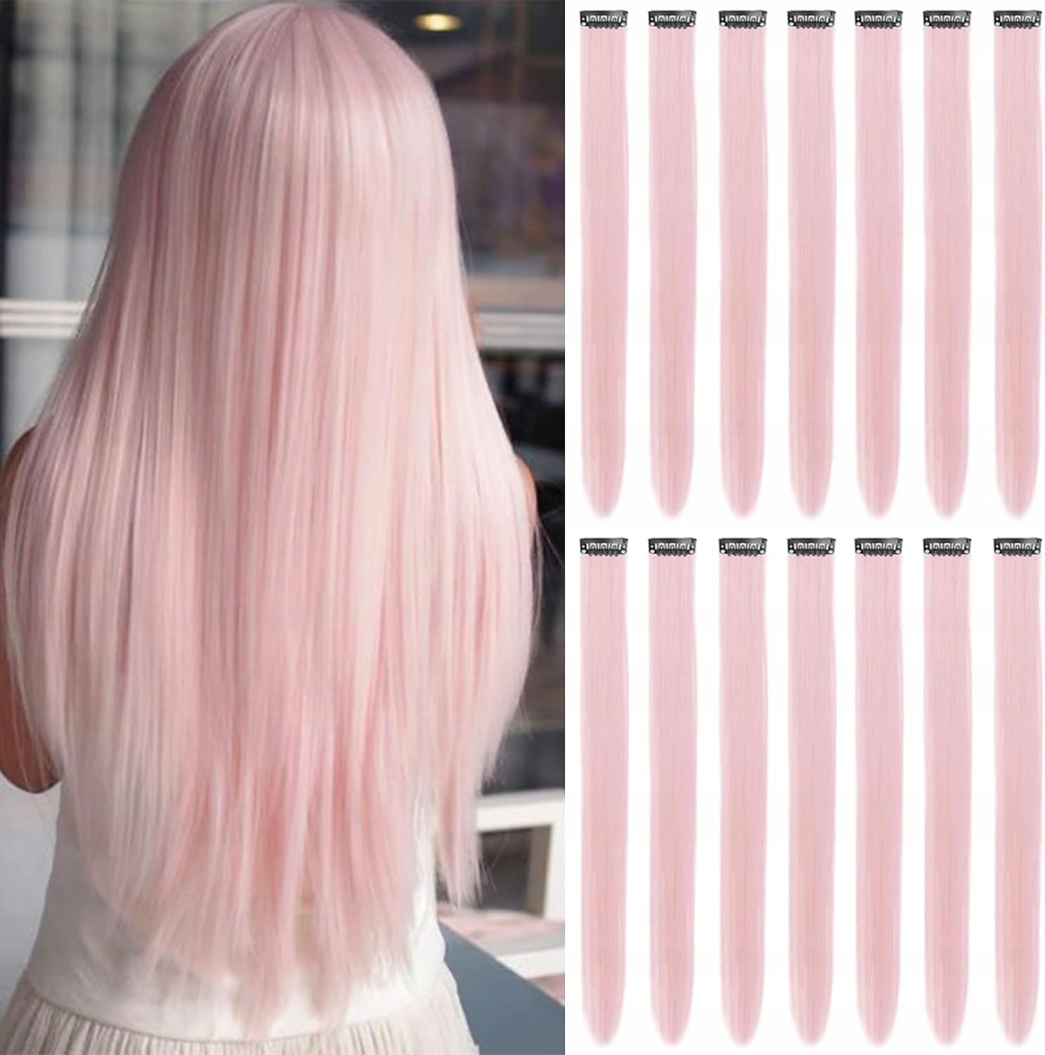 2 x Koncovky Pramínků Na Vlasy 16 x Prodlužky Růžové Umělé Vlasy