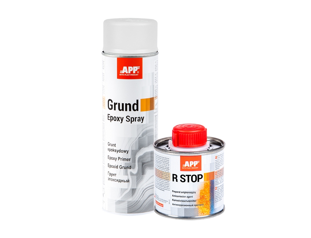 R-STOP APP Neutralizator rdzy 100ml+Grunt epoksydowy JASNOSZARY 500ml SPRAY