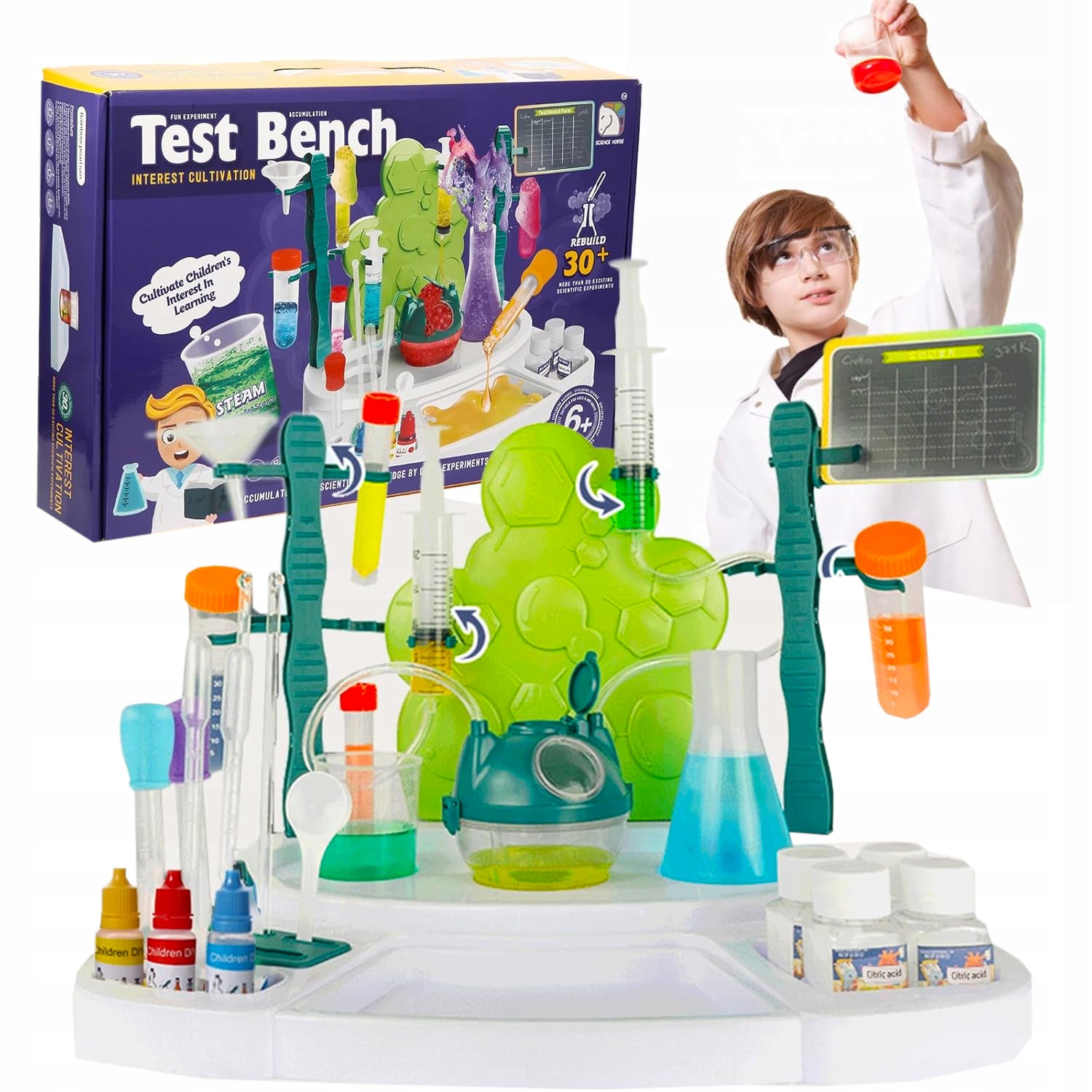 DUŻY ZESTAW MAŁY CHEMIK NAUKOWY WYBUCH PIANY 30 EKSPERYMENTÓW LABORATORIUM