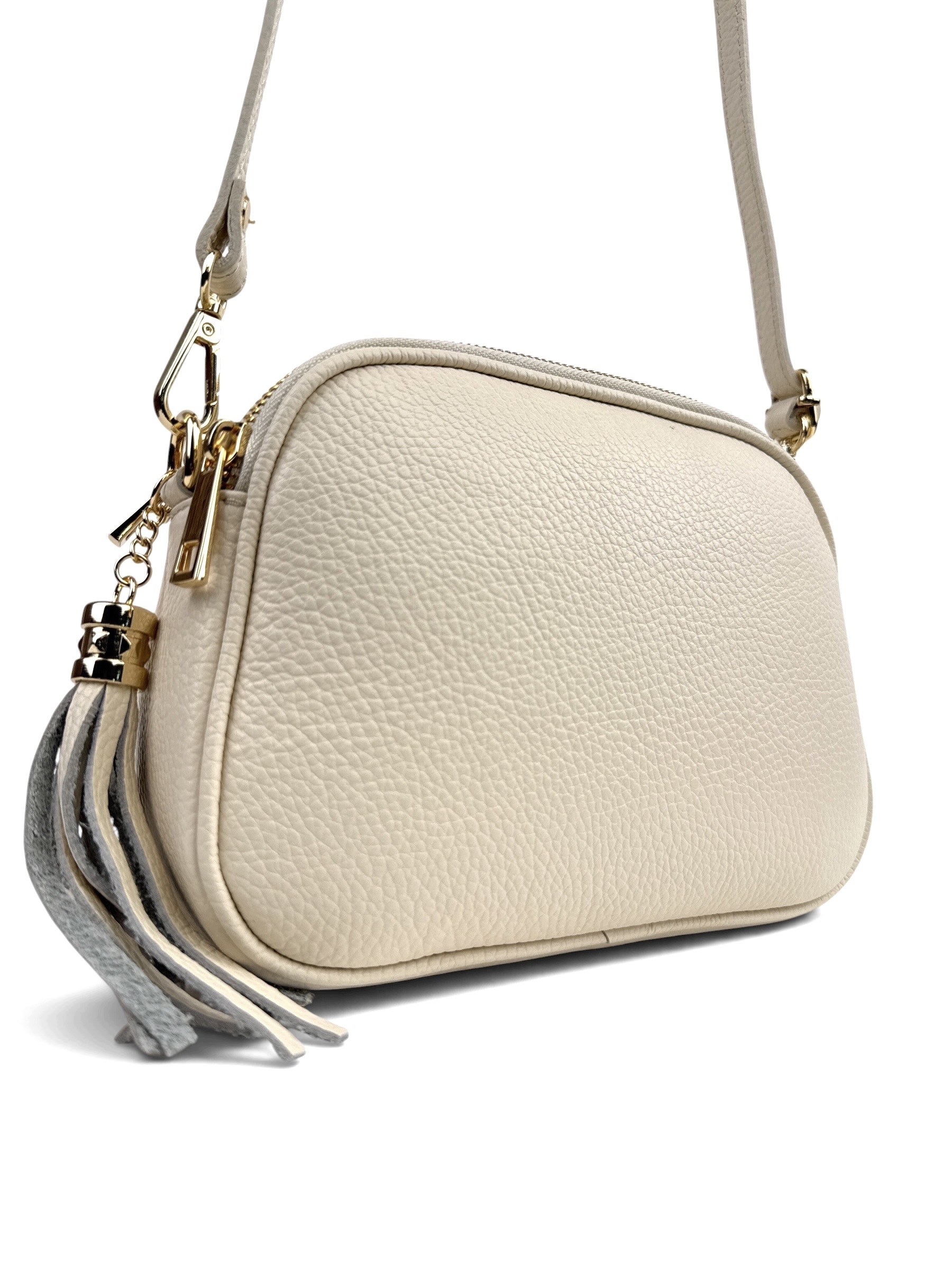 Italská malá dámská kožená kabelka crossbody béžová